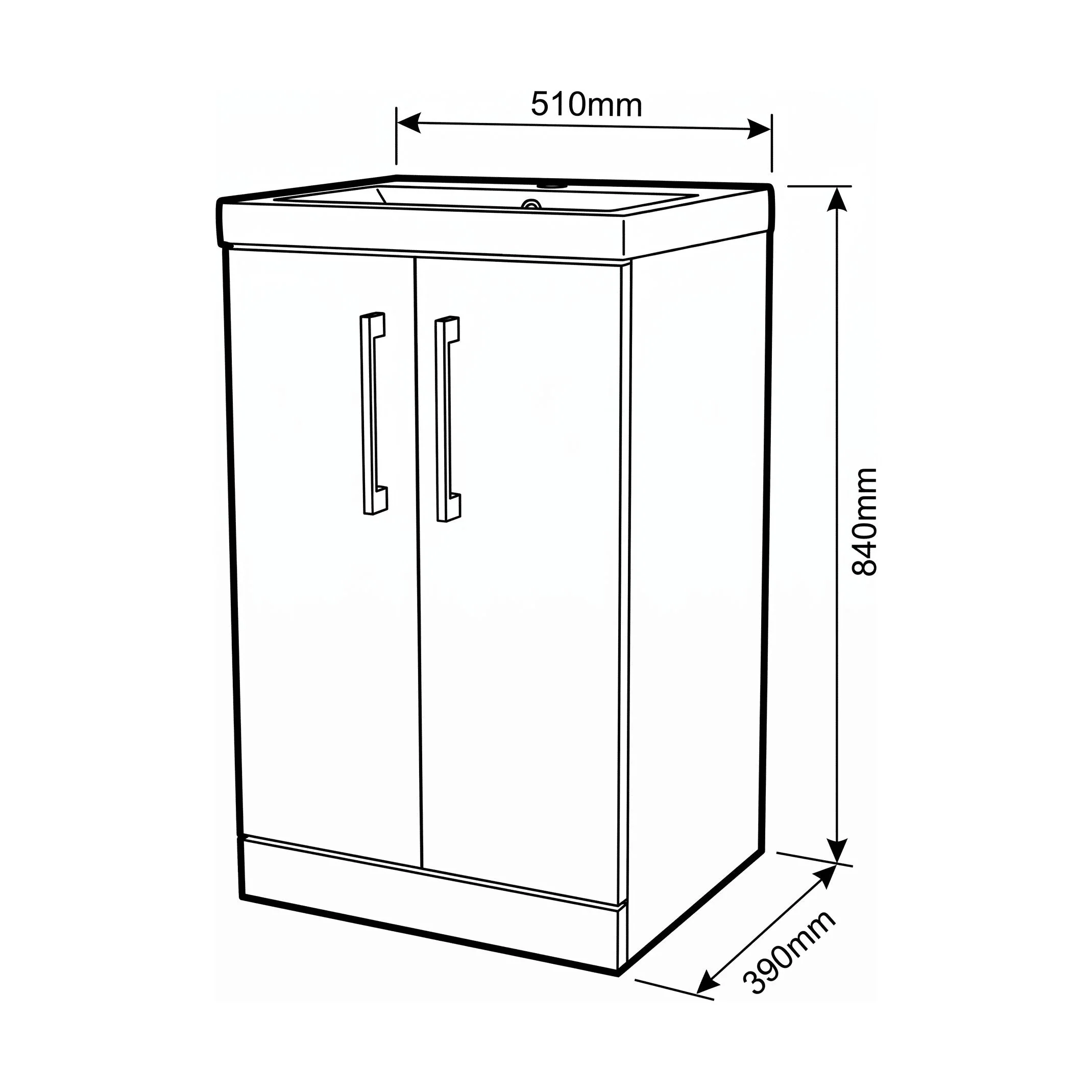 Bramshall Floor Standing 2 Door Vanity Basin Unit with Mid-Edge Basin, 600mm, Choice of Colour and Handle Finish - Image 124