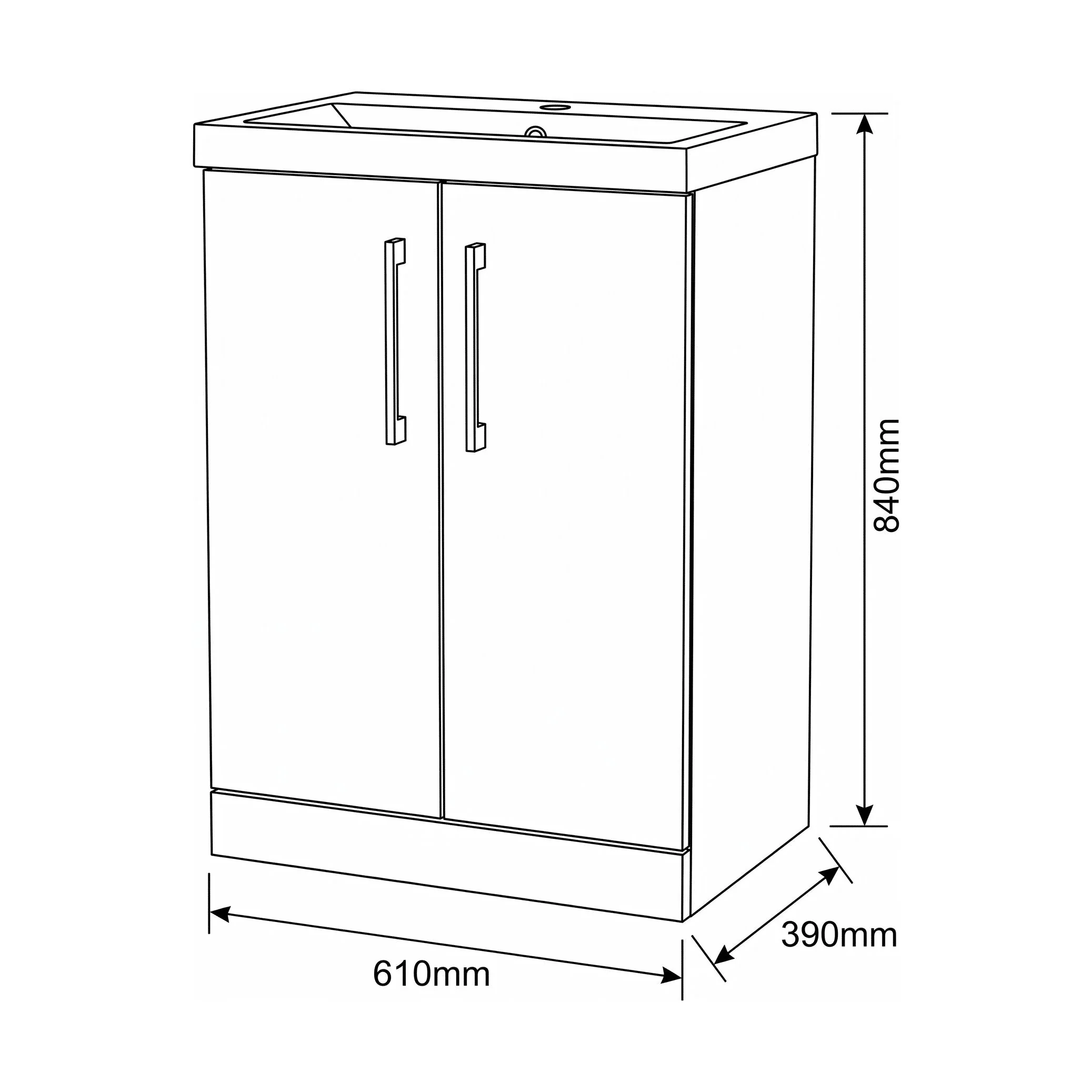 Bramshall Floor Standing 2 Door Vanity Basin Unit with Mid-Edge Basin, 600mm, Choice of Colour and Handle Finish - Image 129