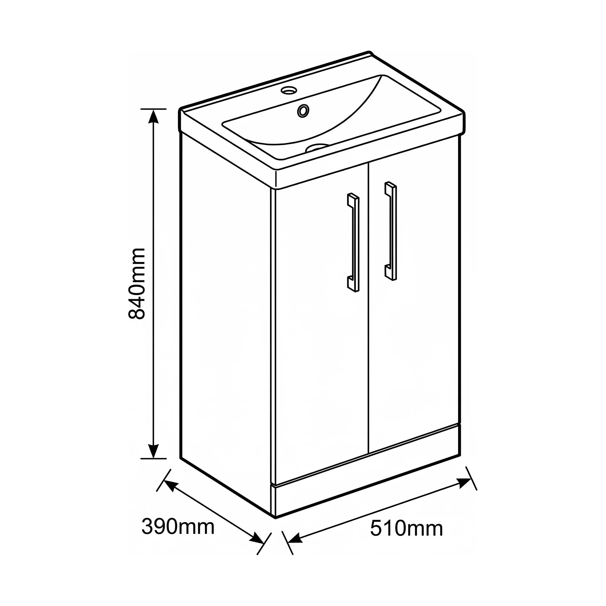 Bramshall Floor Standing 2 Door Vanity Basin Unit with Mid-Edge Basin, 600mm, Choice of Colour and Handle Finish - Image 135