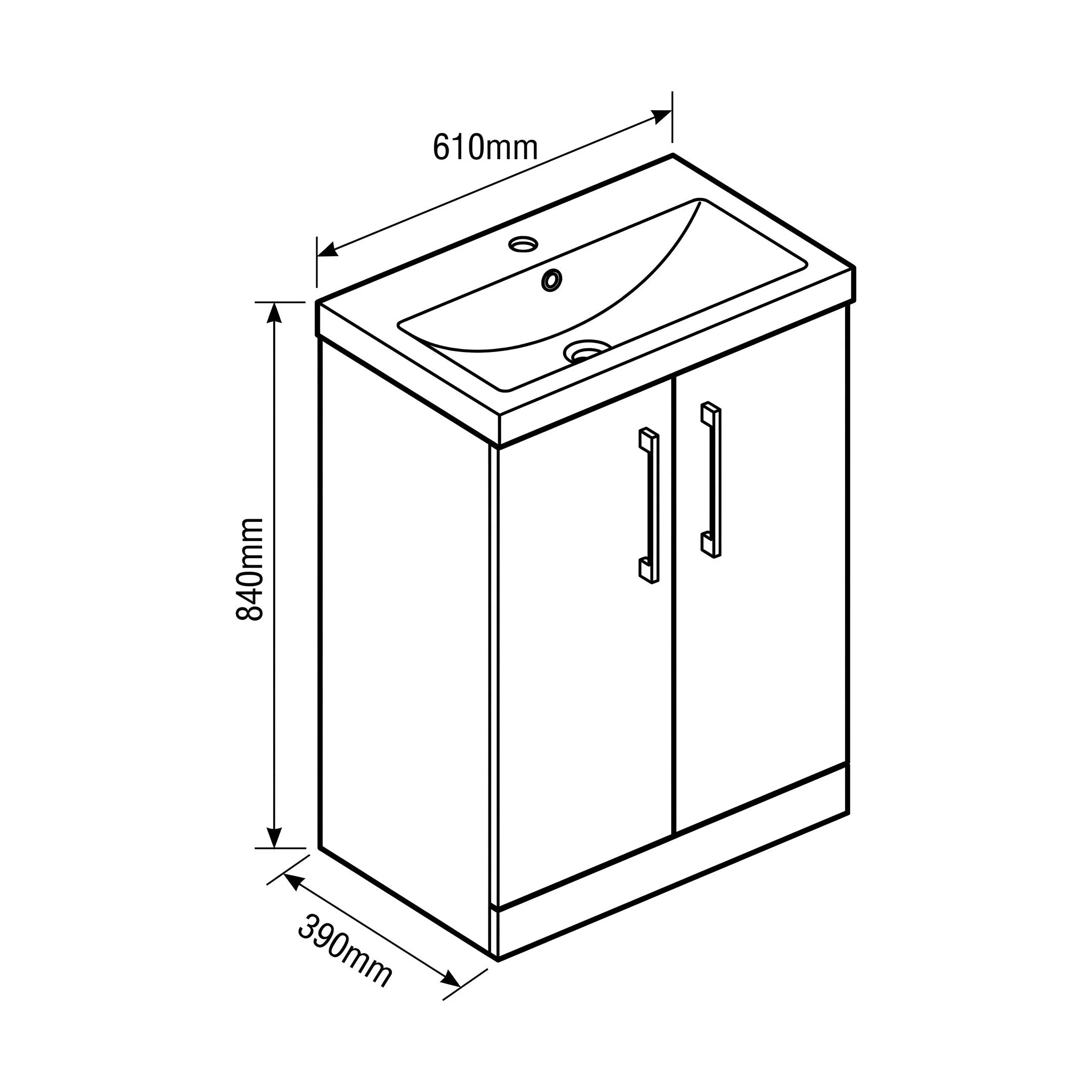 Bramshall Floor Standing 2 Door Vanity Basin Unit with Mid-Edge Basin, 600mm, Choice of Colour and Handle Finish - Image 137
