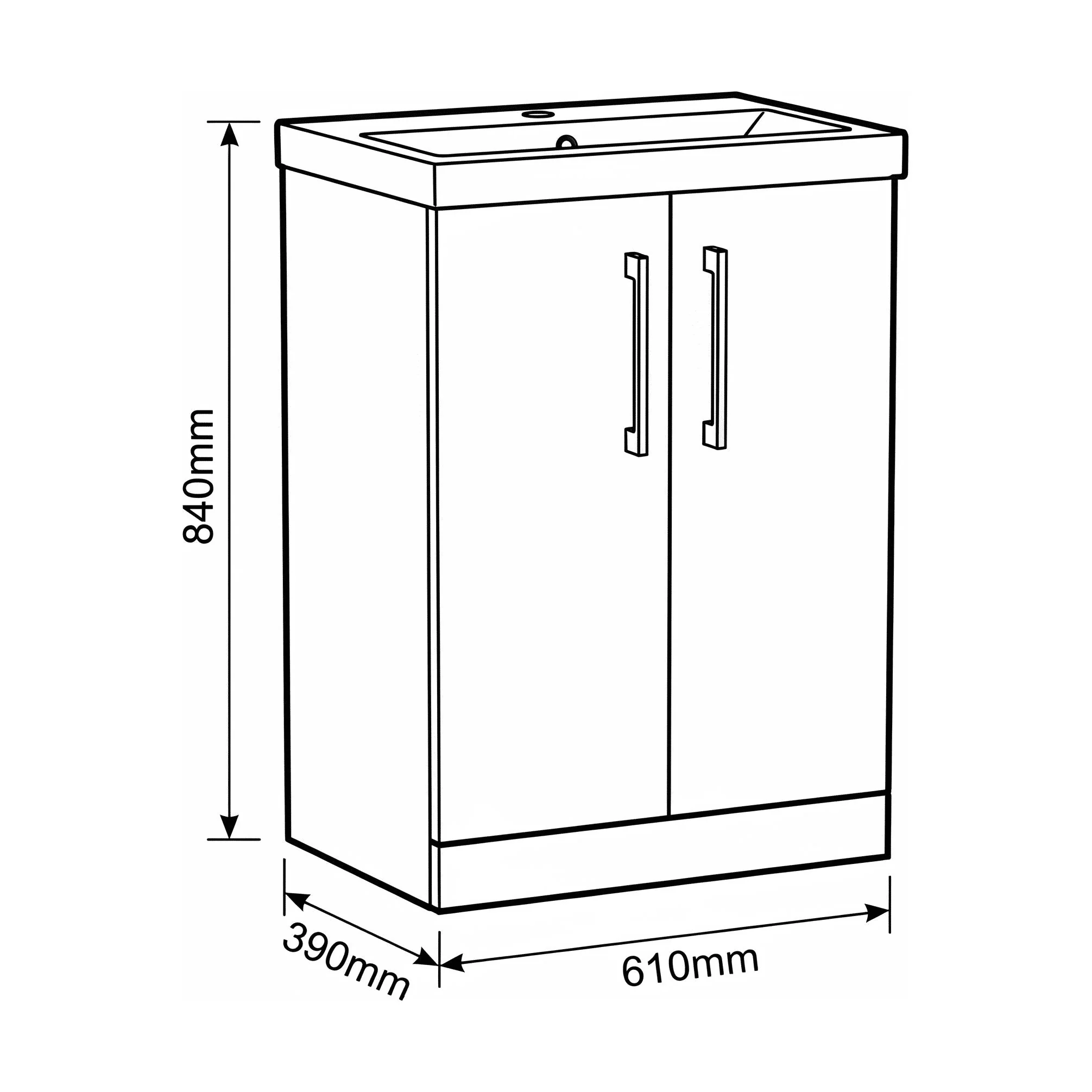 Bramshall Floor Standing 2 Door Vanity Basin Unit with Mid-Edge Basin, 600mm, Choice of Colour and Handle Finish - Image 138