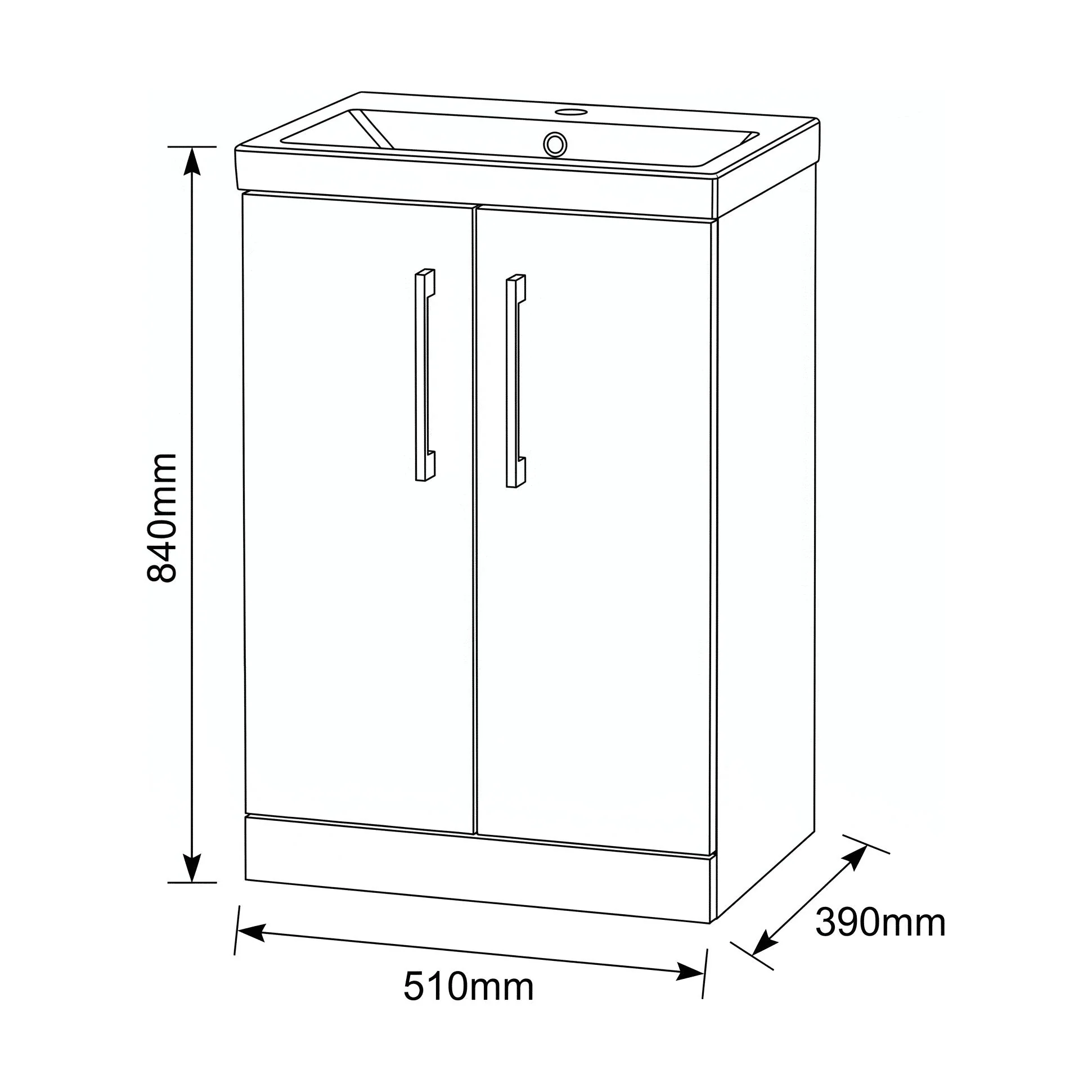 Bramshall Floor Standing 2 Door Vanity Basin Unit with Mid-Edge Basin, 600mm, Choice of Colour and Handle Finish - Image 155