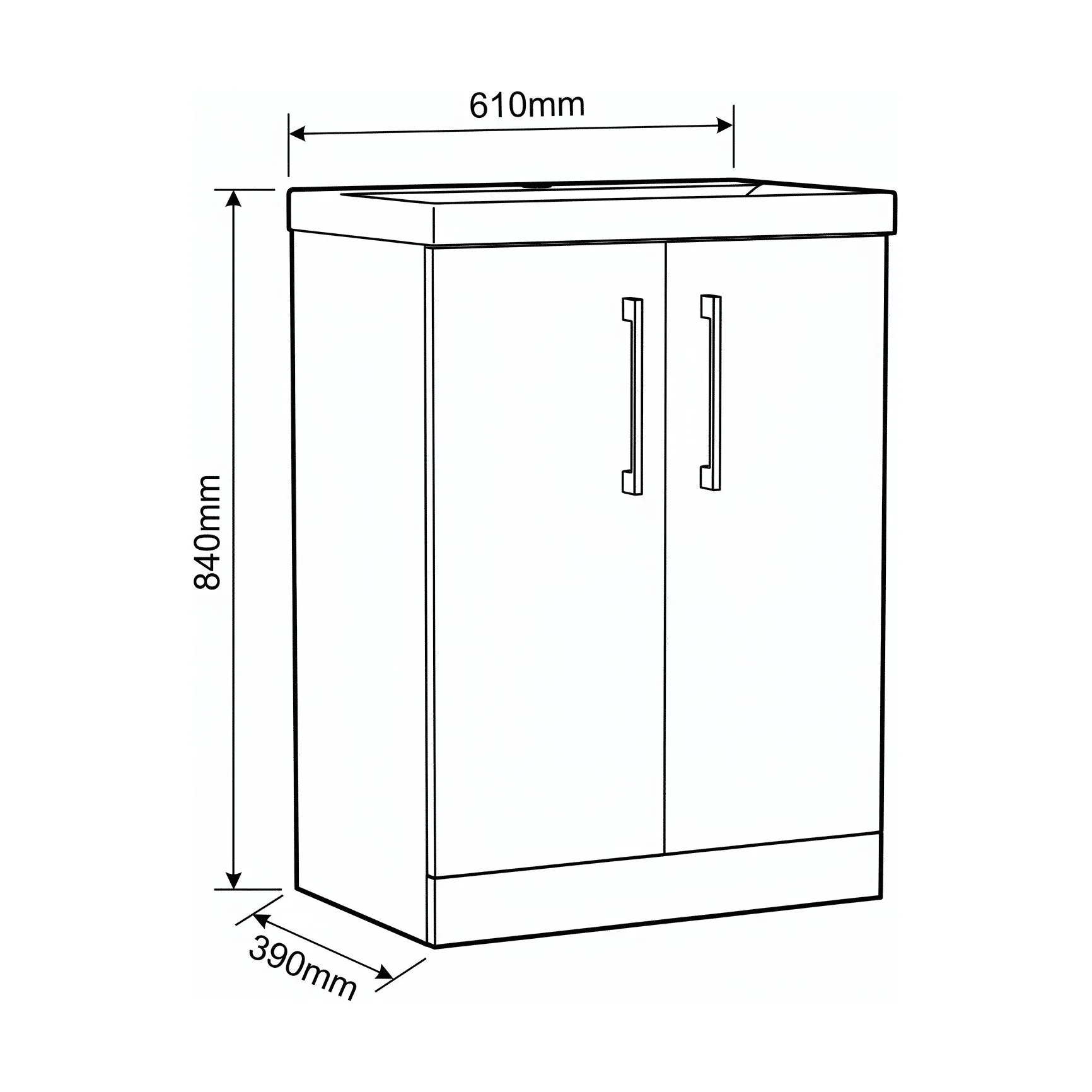 Bramshall Floor Standing 2 Door Vanity Basin Unit with Mid-Edge Basin, 600mm, Choice of Colour and Handle Finish - Image 165