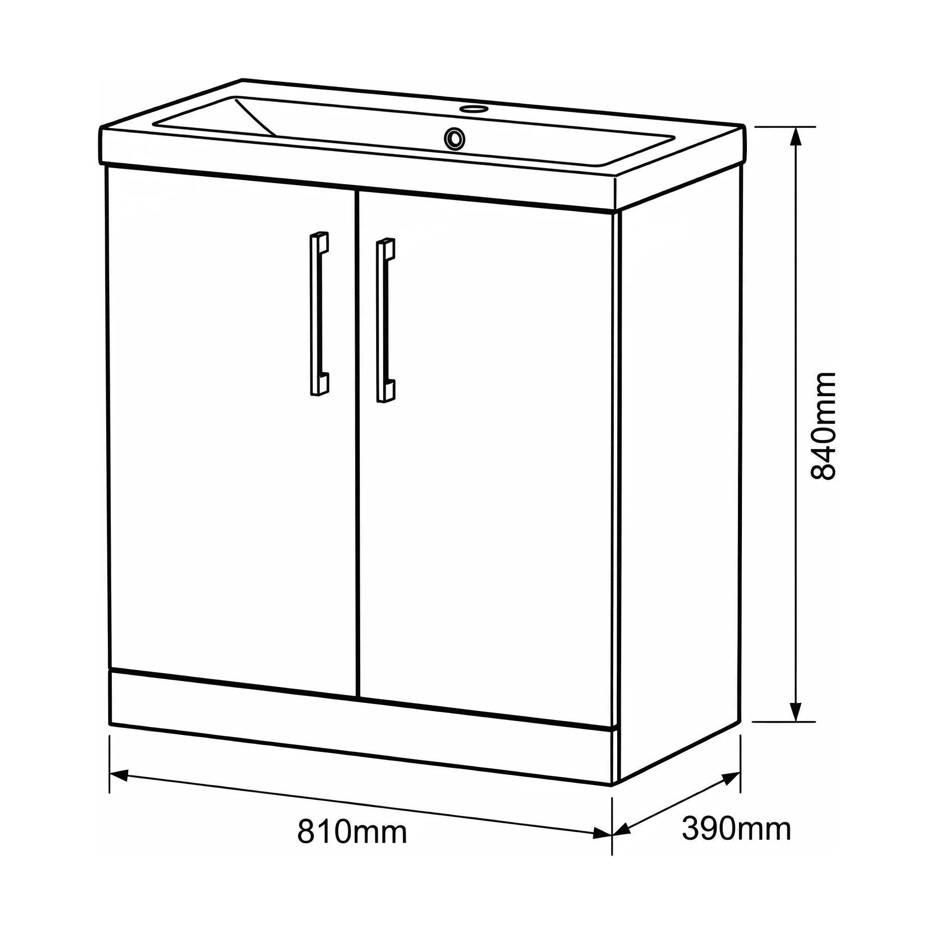 Bramshall Floor Standing 2 Door Vanity Basin Unit with Mid-Edge Basin, 600mm, Choice of Colour and Handle Finish - Image 168