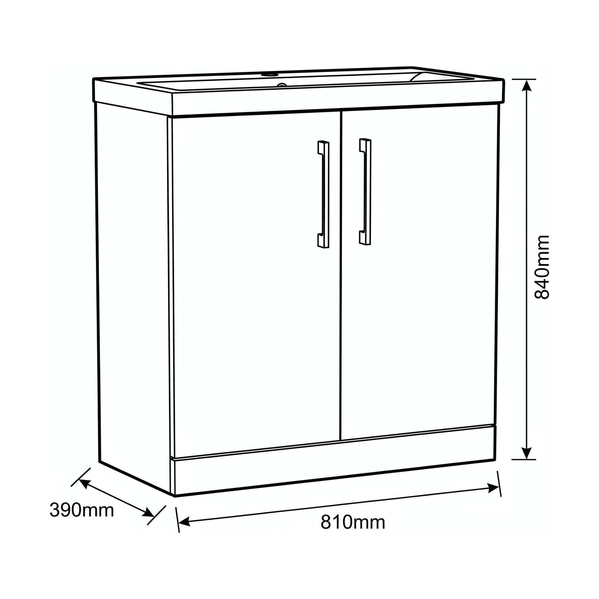 Bramshall Floor Standing 2 Door Vanity Basin Unit with Mid-Edge Basin, 800mm, Choice of Colour and Handle Finish - Image 147