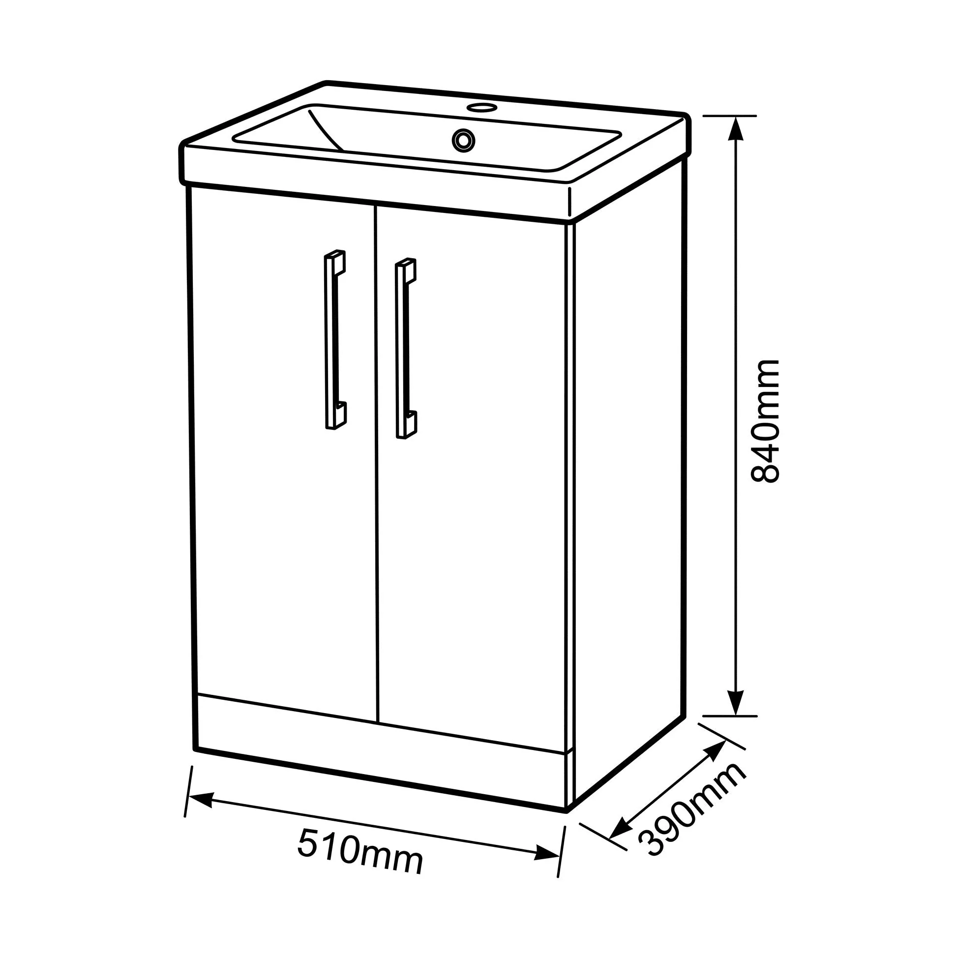 Bramshall Floor Standing 2 Door Vanity Basin Unit with Mid-Edge Basin, 800mm, Choice of Colour and Handle Finish - Image 164