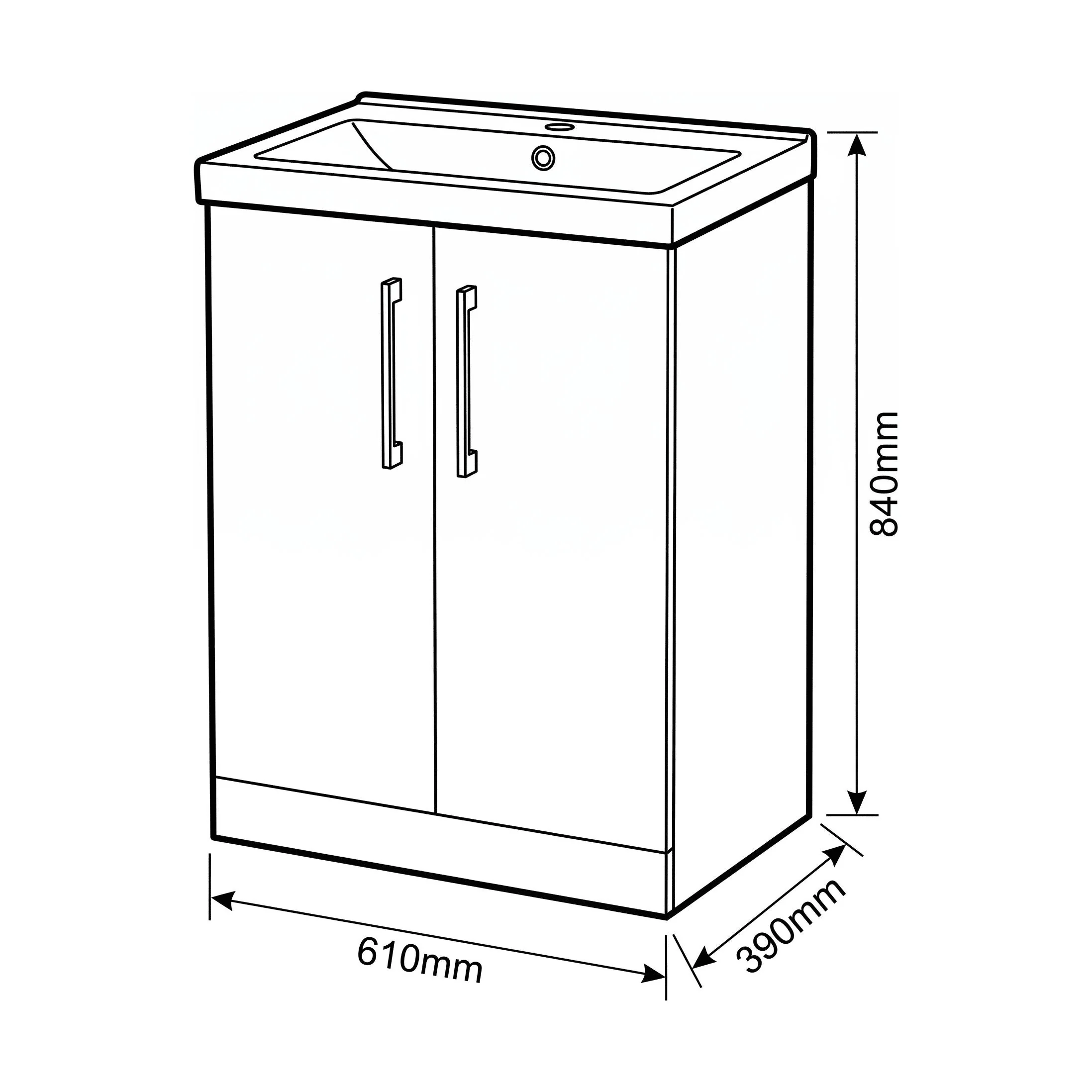 Bramshall Floor Standing 2 Door Vanity Basin Unit with Mid-Edge Basin, 800mm, Choice of Colour and Handle Finish - Image 167