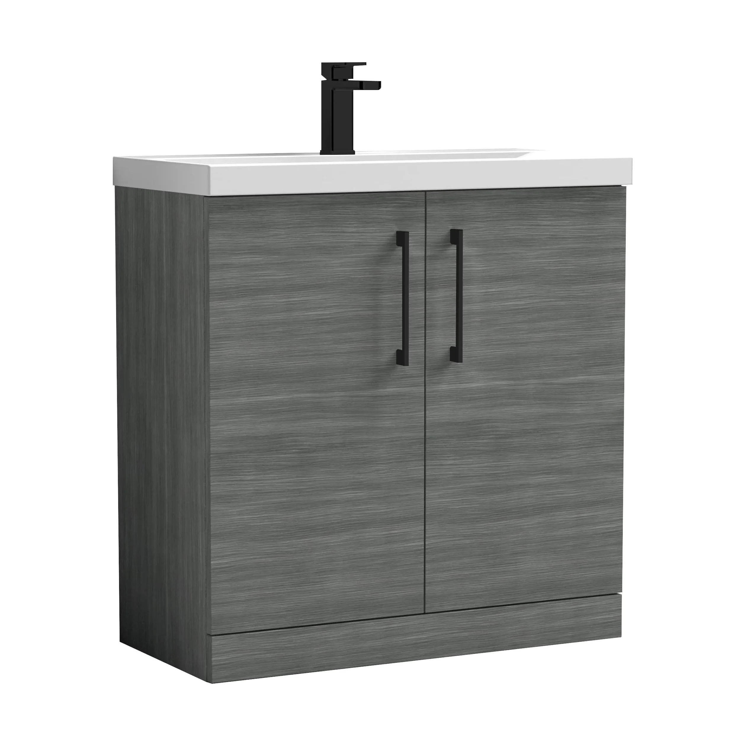 Balterley Level Contemporary Bathroom Floor Standing 2-Door Vanity Unit & Mid-Edge Basin, Anthracite Woodgrain, 800mm - Image 2