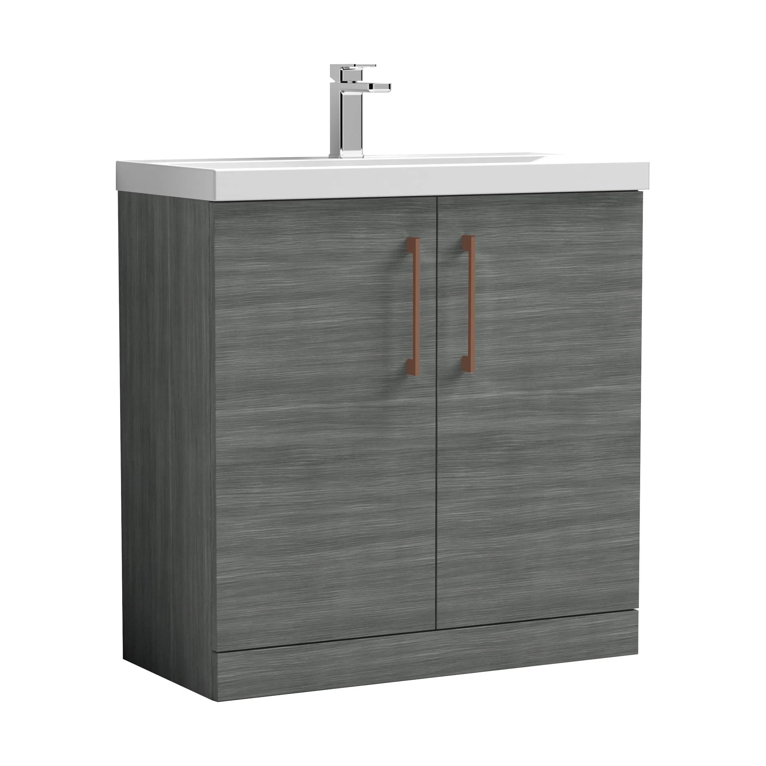 Balterley Level Contemporary Bathroom Floor Standing 2-Door Vanity Unit & Mid-Edge Basin, Anthracite Woodgrain, 800mm - Image 2