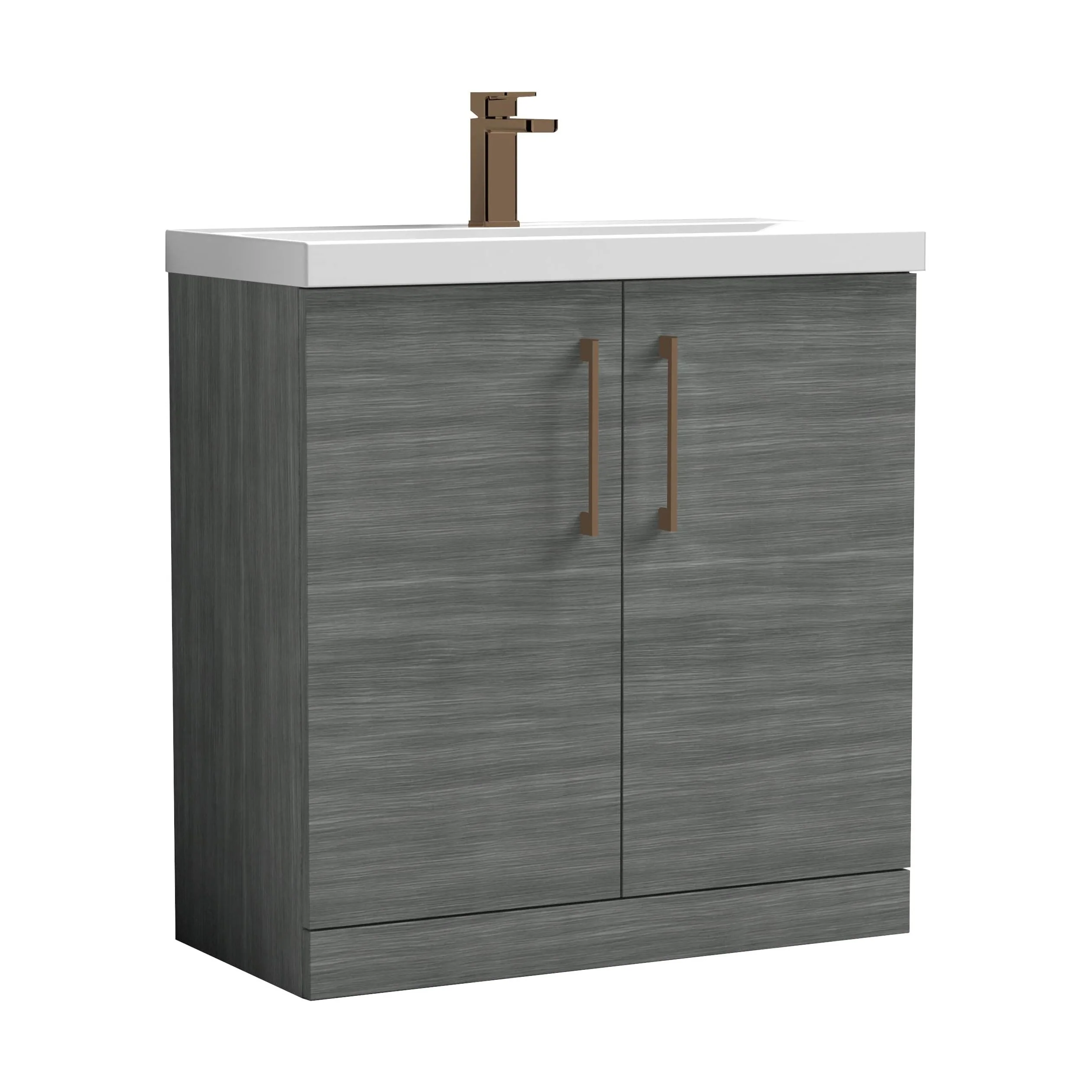 Balterley Level Contemporary Bathroom Floor Standing 2-Door Vanity Unit & Mid-Edge Basin, Anthracite Woodgrain, 800mm - Image 2