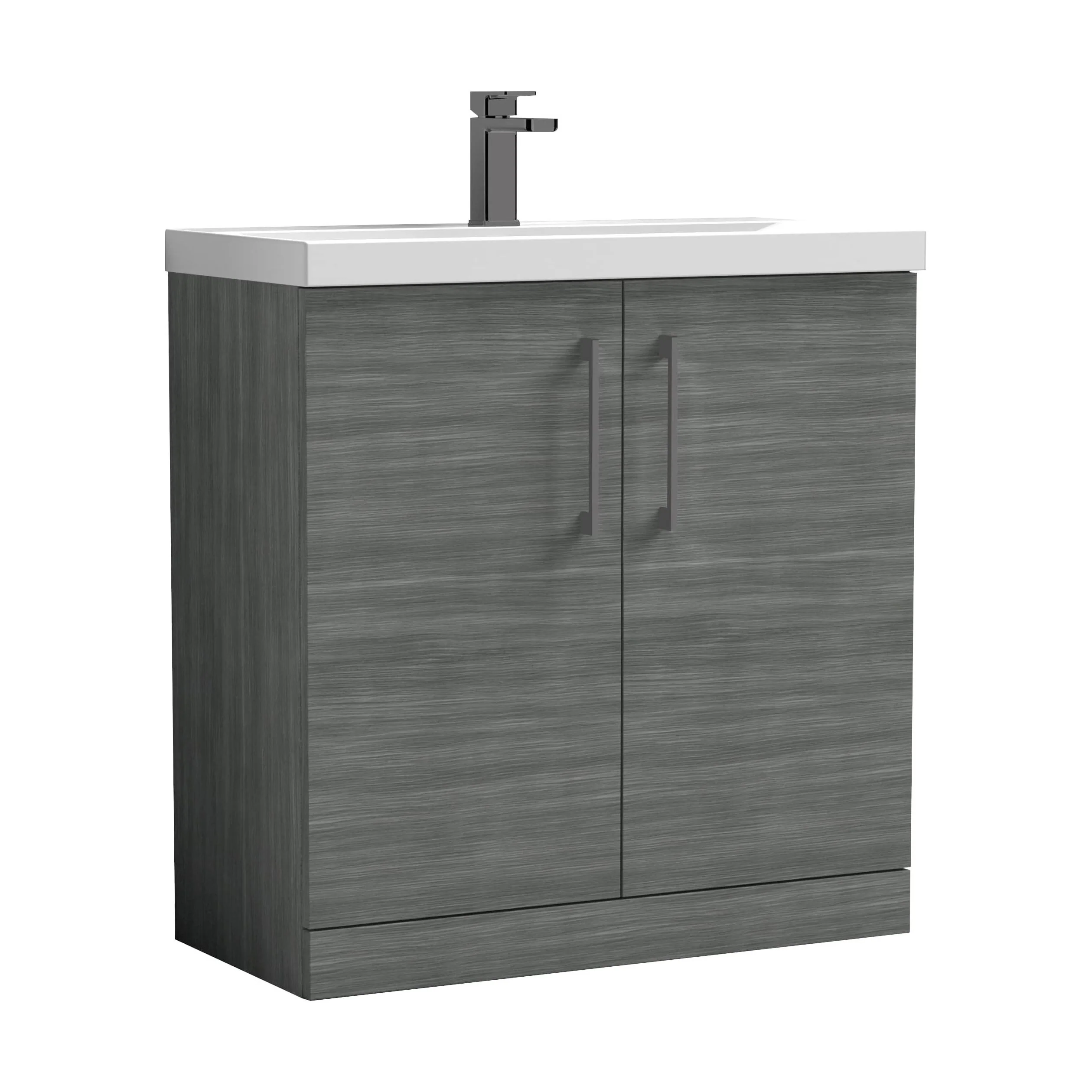Balterley Level Contemporary Bathroom Floor Standing 2-Door Vanity Unit & Mid-Edge Basin, Anthracite Woodgrain, 800mm - Image 2