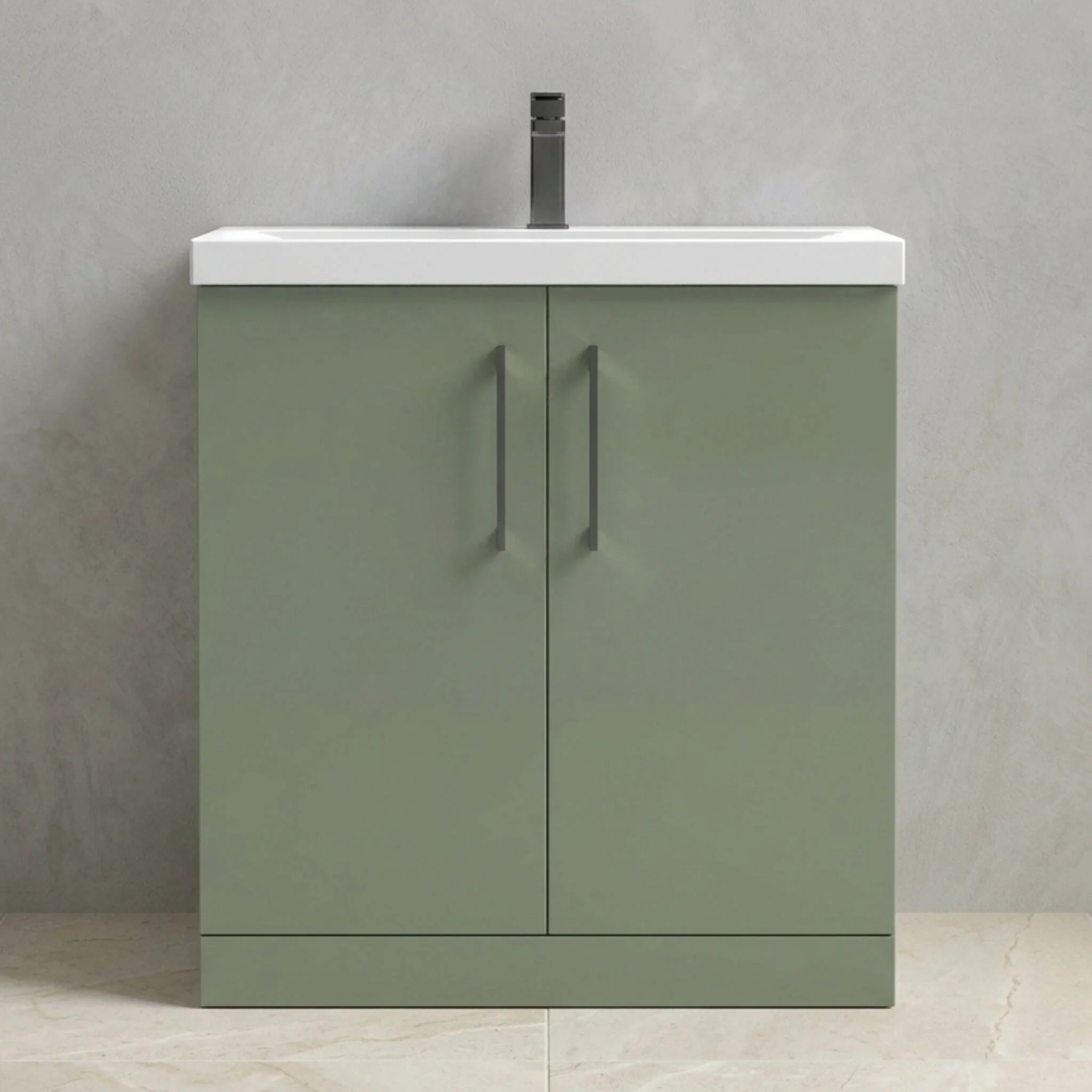 Balterley Level Contemporary Bathroom Floor Standing 2-Door Vanity Unit & Mid-Edge Basin, Satin Green, 800mm
