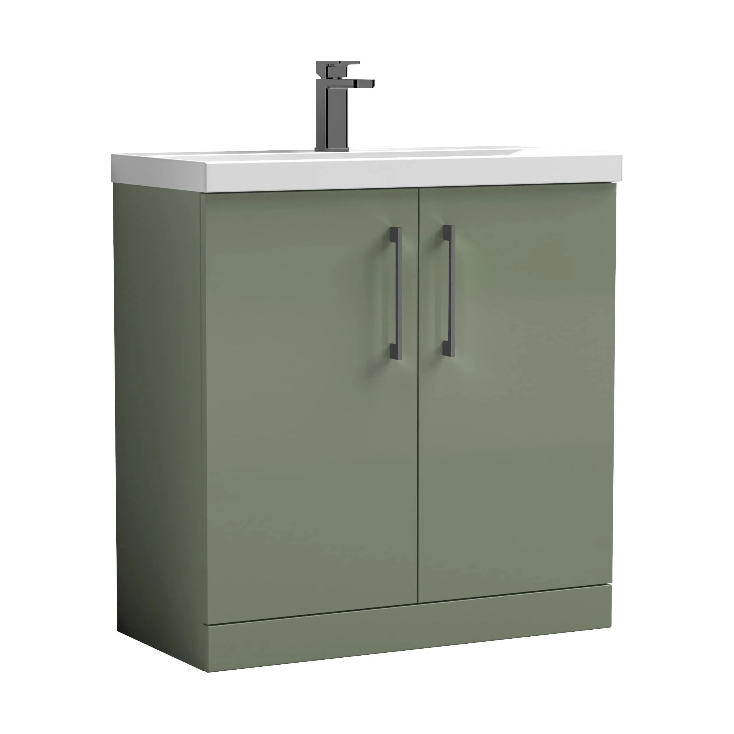 Balterley Level Contemporary Bathroom Floor Standing 2-Door Vanity Unit & Mid-Edge Basin, Satin Green, 800mm - Image 2