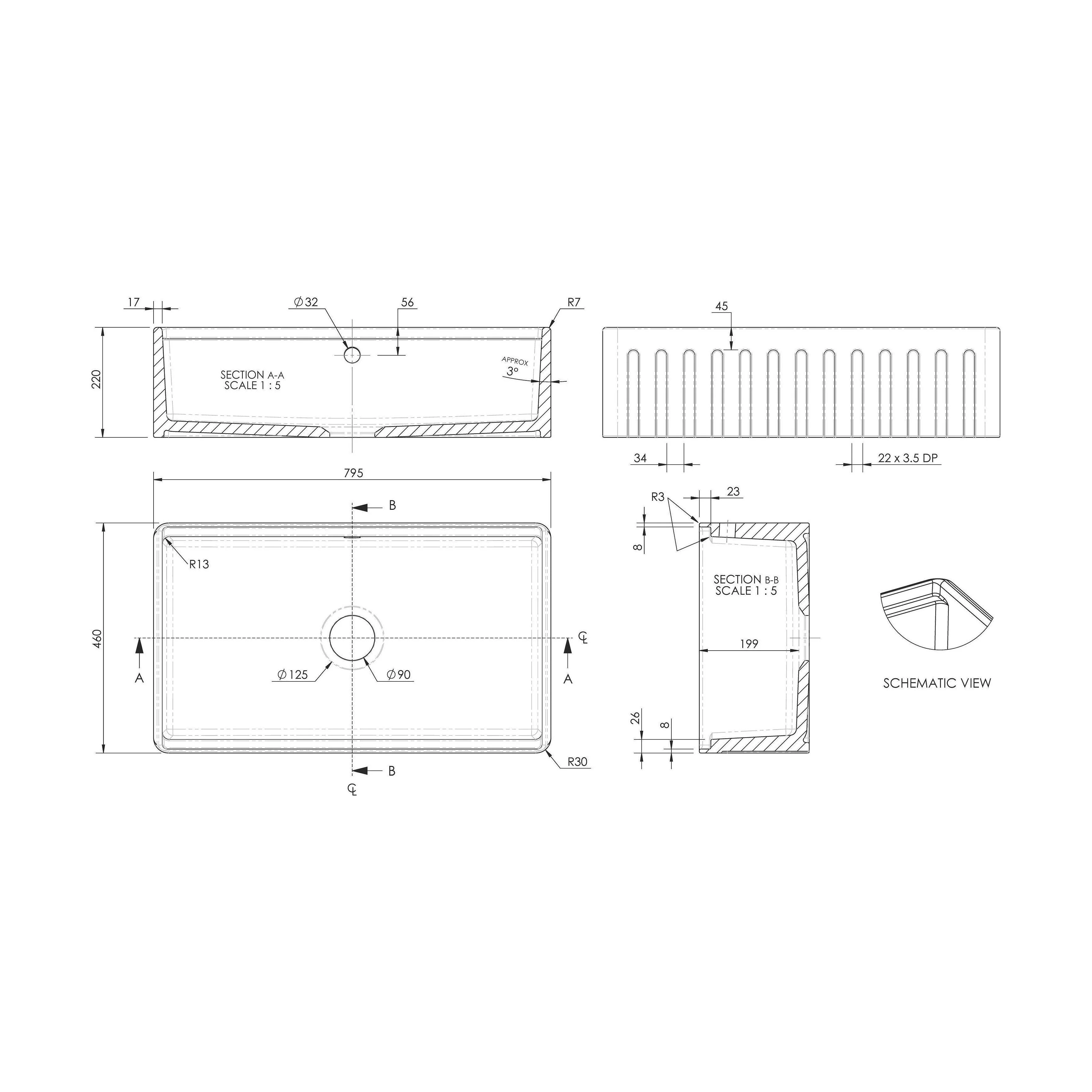 Balterley 1 Tap Hole Single Bowl 795 x 460 x 220mm Fireclay White Butler Sink With Ledge, Wire Grid And Chopping Board - Image 2