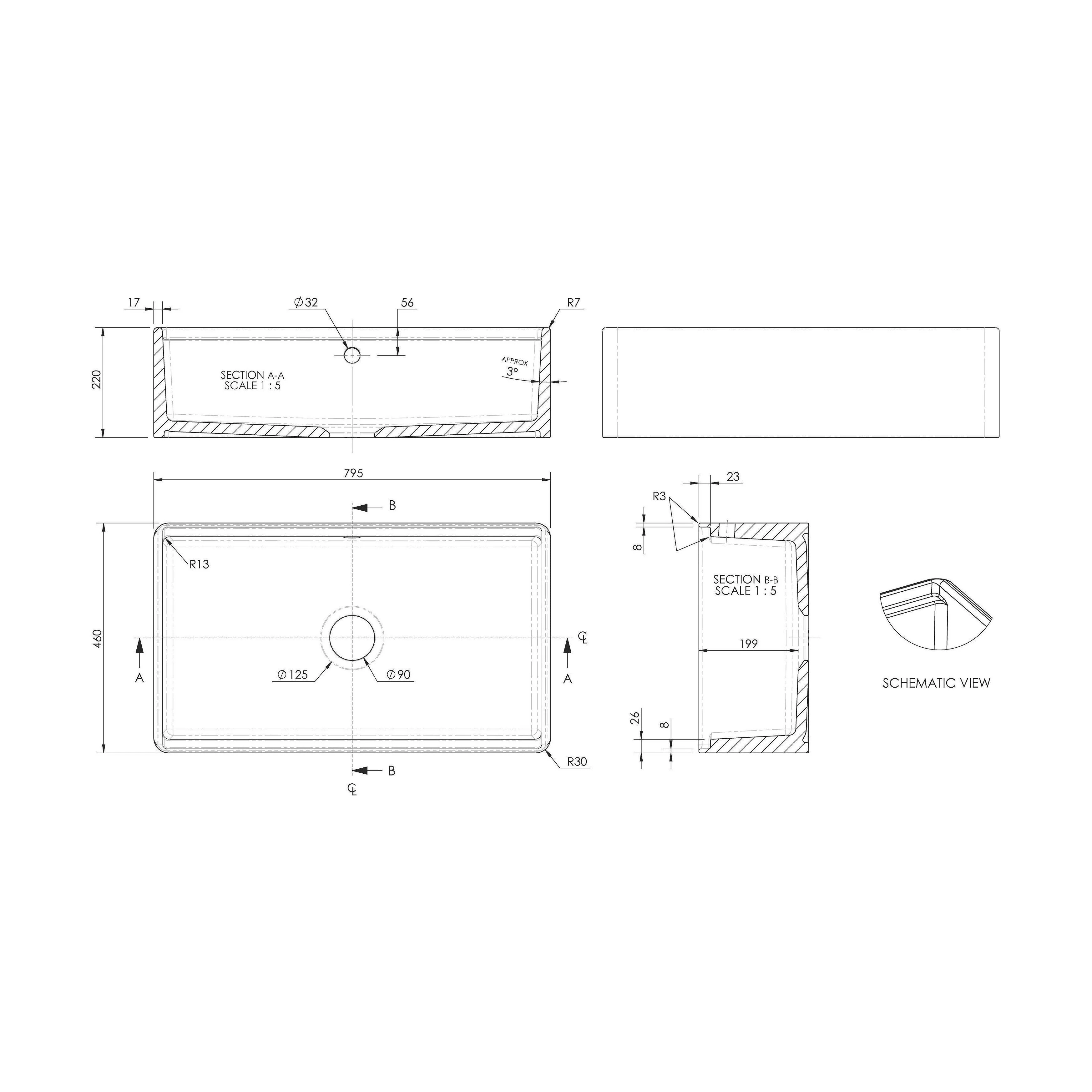 Balterley 1 Tap Hole Single Bowl 795 x 460 x 220mm Fireclay White Fluted Butler Sink With Ledge, Wire Grid And Chopping Board - Image 2