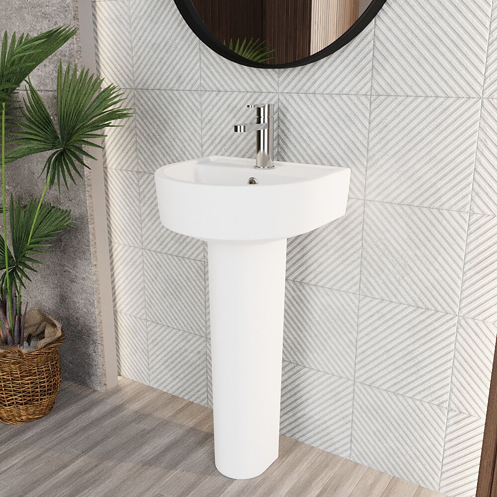 Dilhorne D Shaped 1 Tap Hole Ceramic Basin and Pedestal - 520mm or 420mm - Choice of Semi or Full Pedestal - Image 13