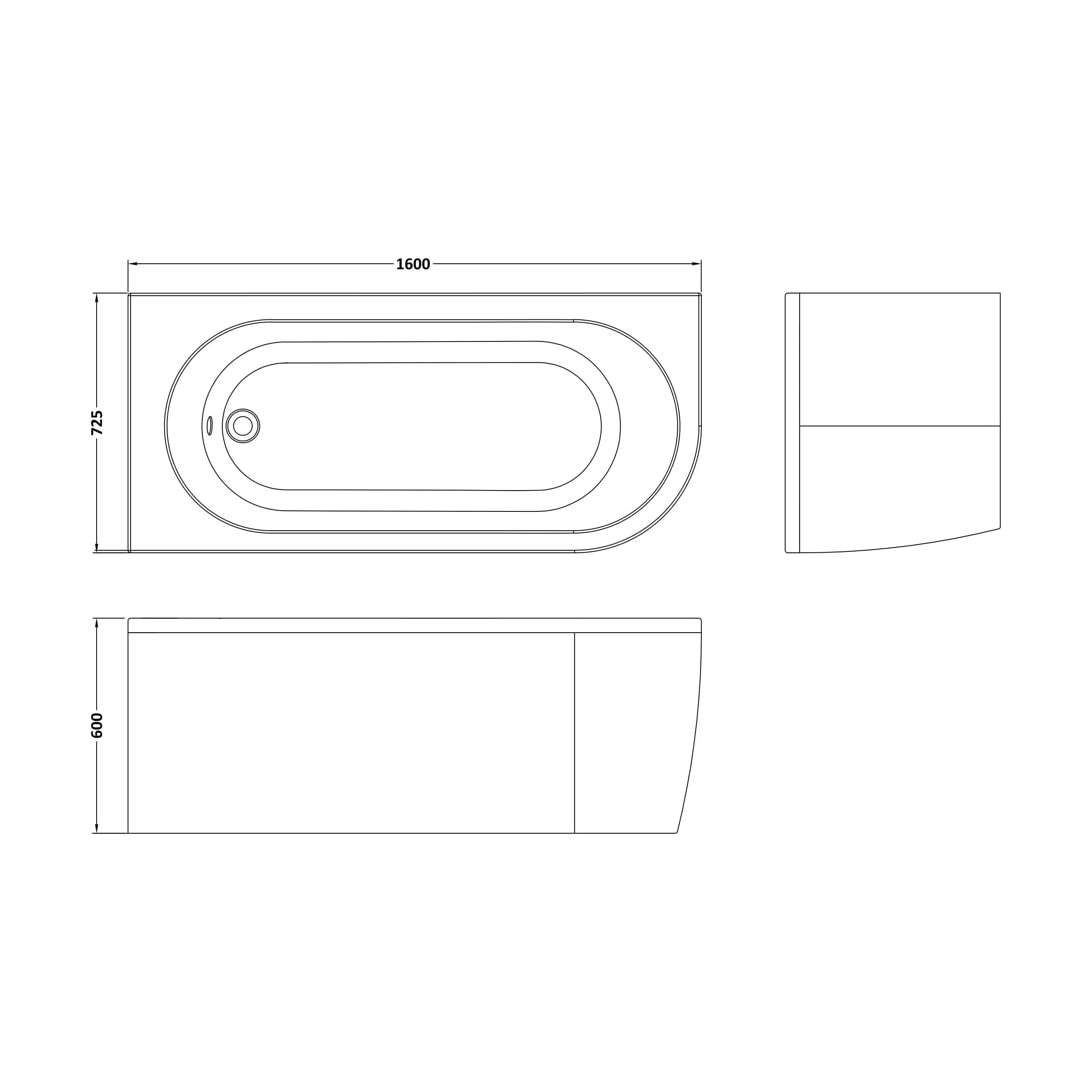 Balterley 1600mm Left-Hand Curved Bath With Legs And Panel - Image 2