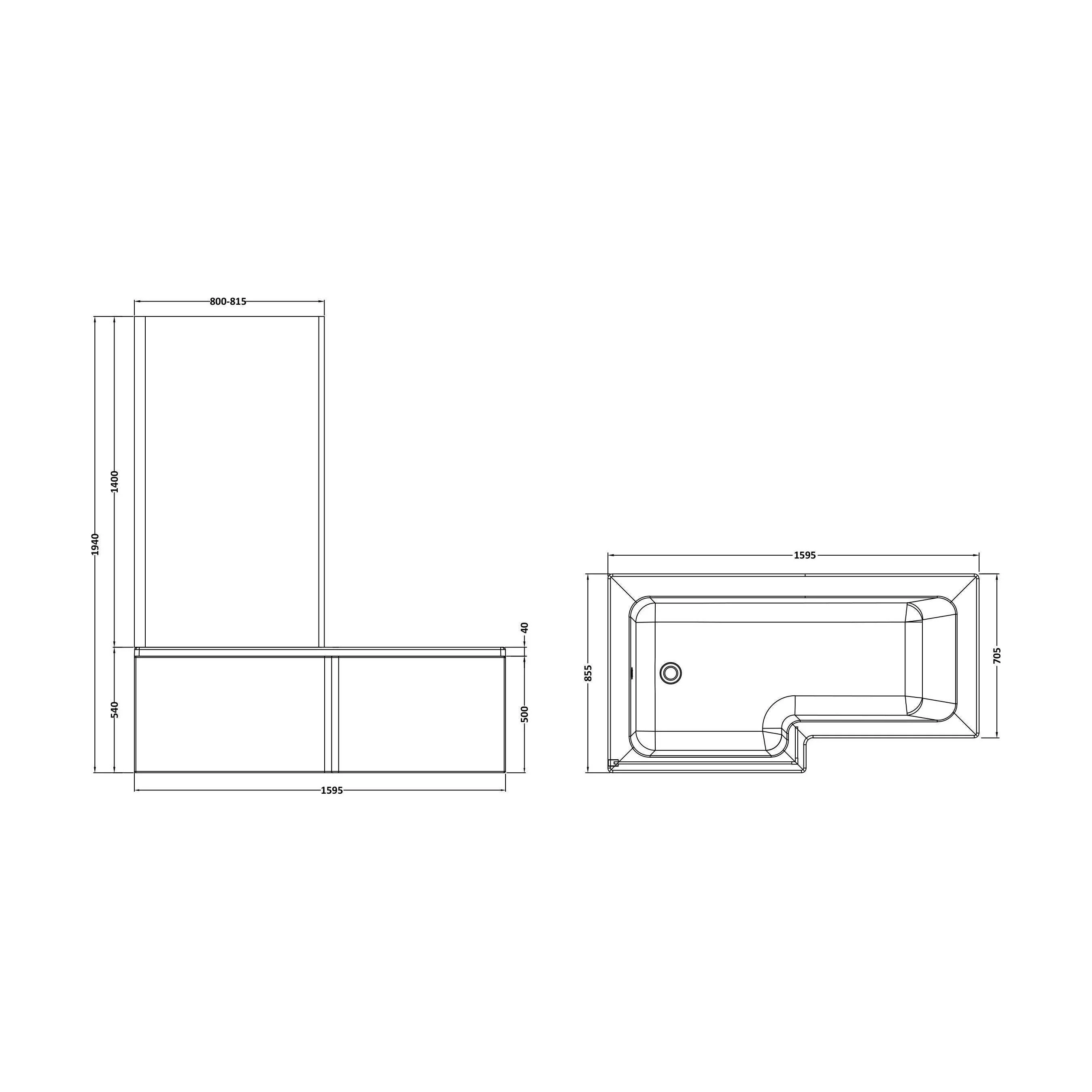 Balterley 1600mm Left-Hand Square Shower Bath And Panel Set - Image 2