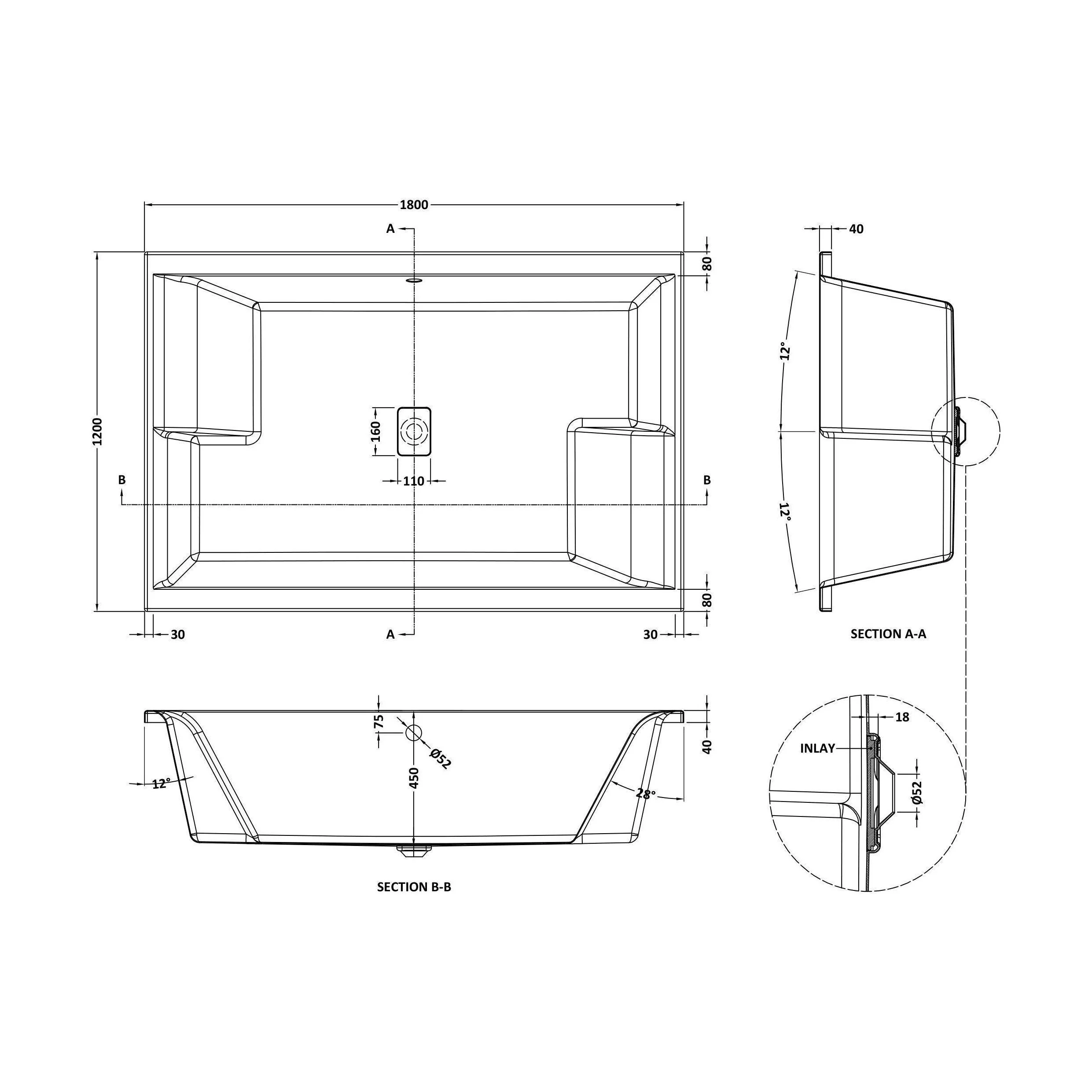 Balterley 1800mm Double Ended Bath With Legs - Image 2
