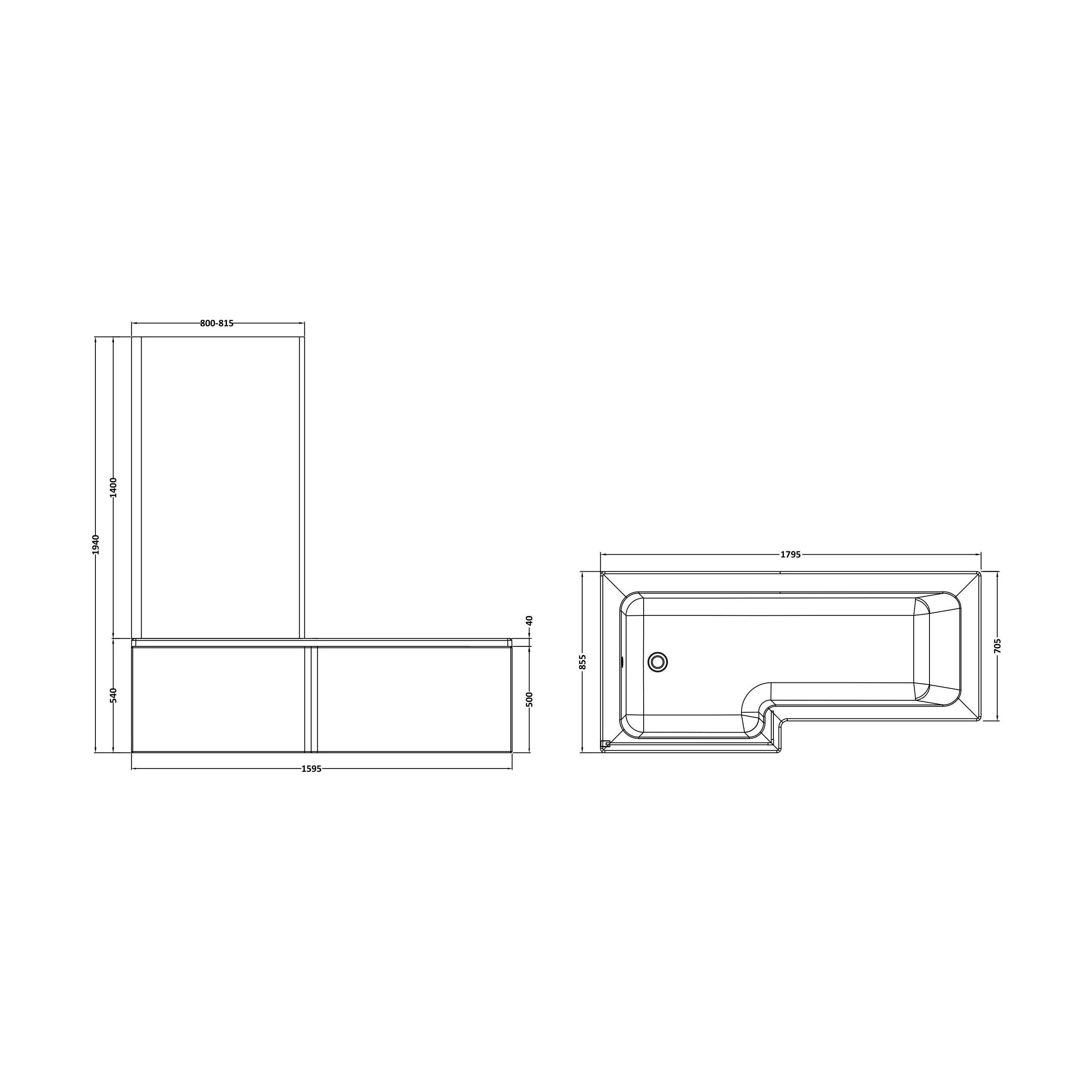 Balterley 1800mm Left-Hand Square Shower Bath And Panel Set - Image 2