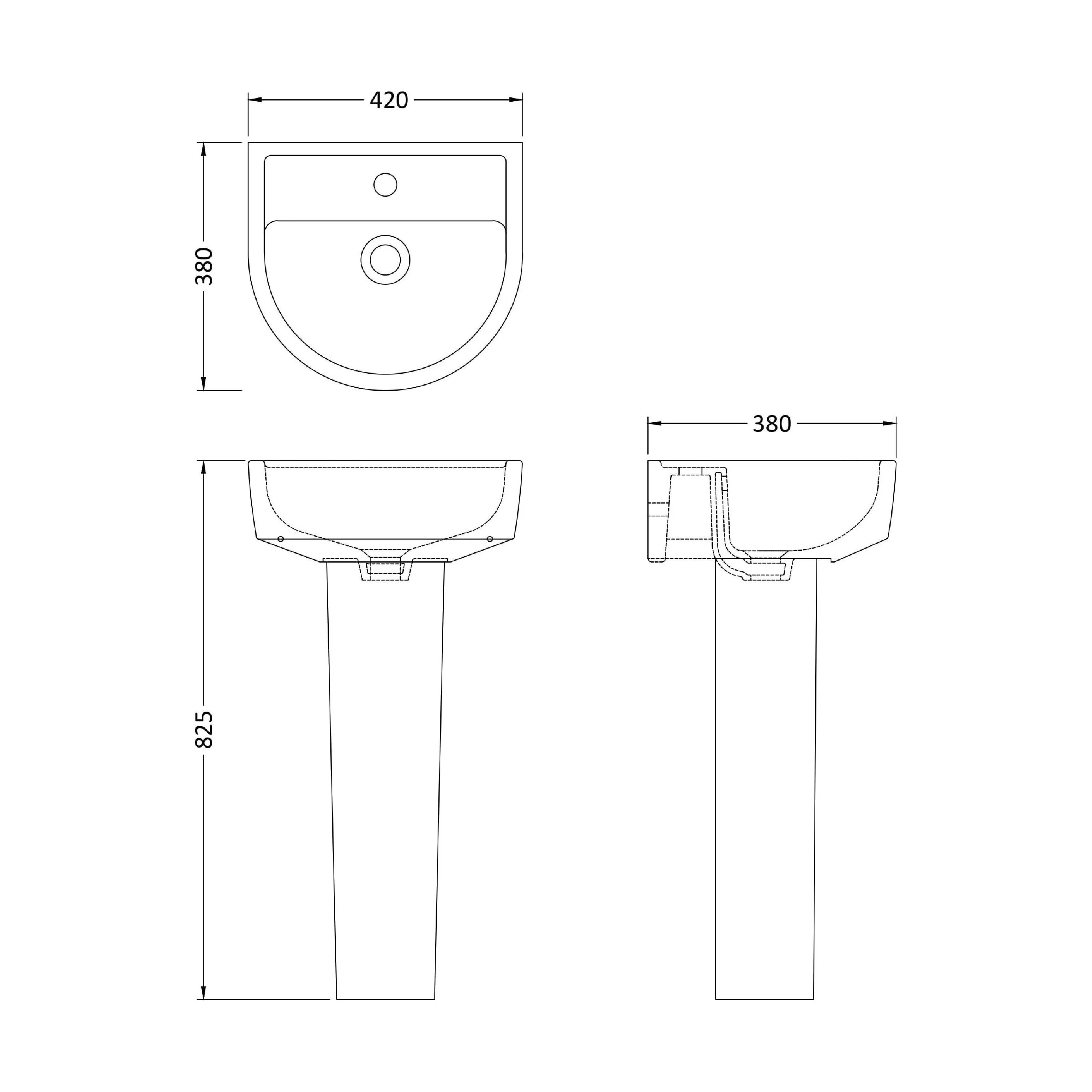 Dilhorne D Shaped 1 Tap Hole Ceramic Basin and Pedestal - 520mm or 420mm - Choice of Semi or Full Pedestal - Image 21