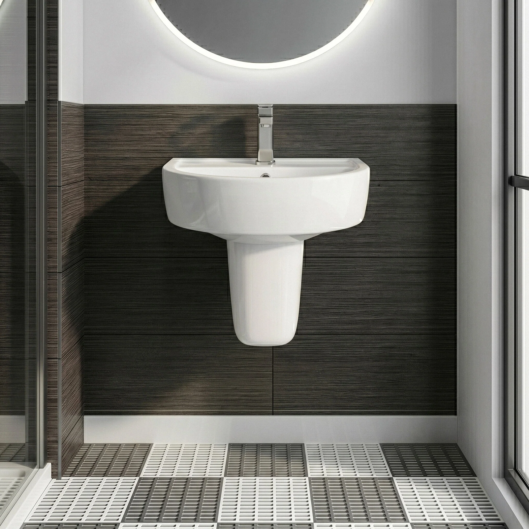Dilhorne D Shaped 1 Tap Hole Ceramic Basin and Pedestal - 520mm or 420mm - Choice of Semi or Full Pedestal - Image 3