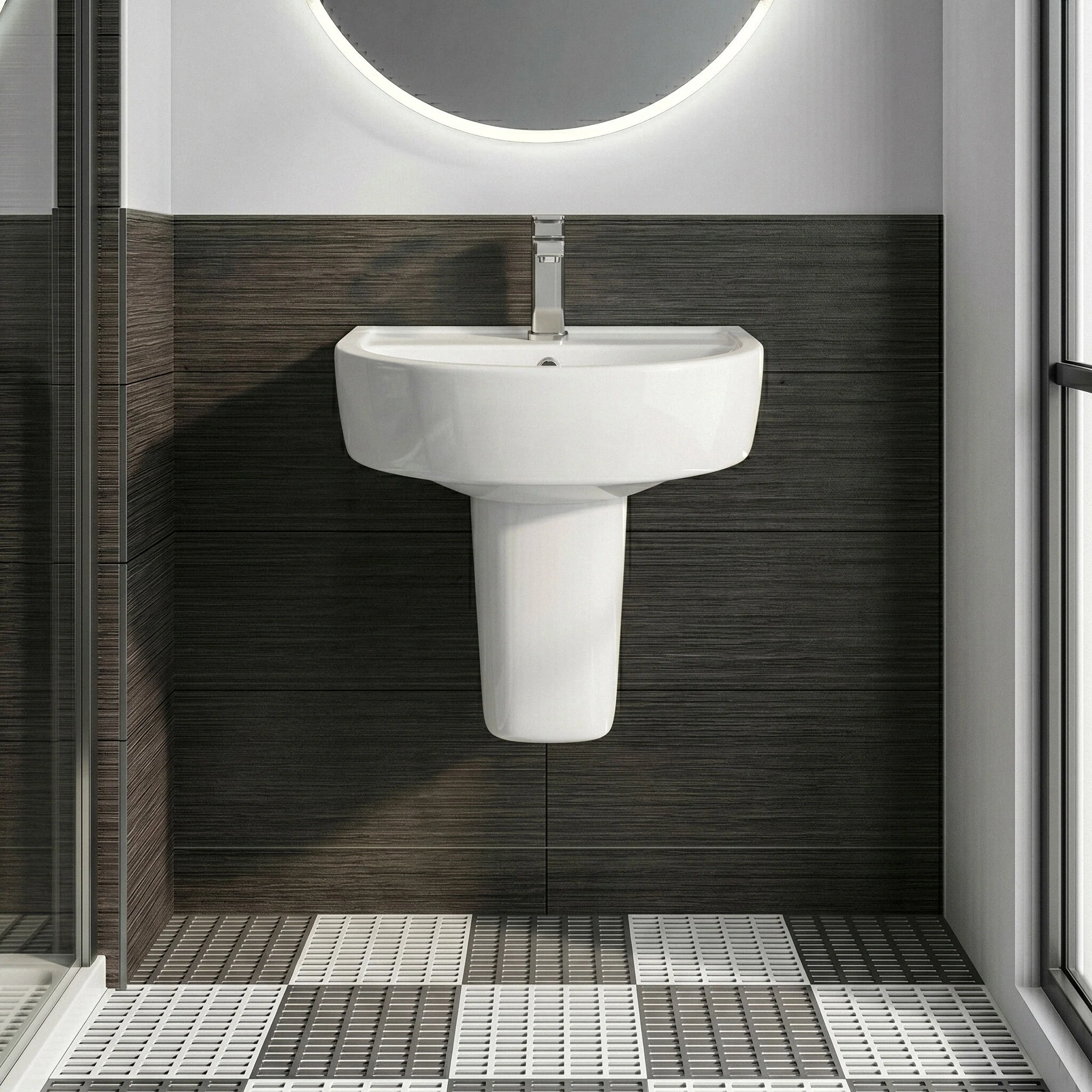 Dilhorne D Shaped 1 Tap Hole Ceramic Basin and Pedestal - 520mm or 420mm - Choice of Semi or Full Pedestal - Image 4