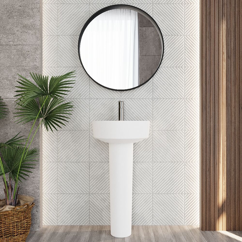 Dilhorne D Shaped 1 Tap Hole Ceramic Basin and Pedestal - 520mm or 420mm - Choice of Semi or Full Pedestal - Image 5