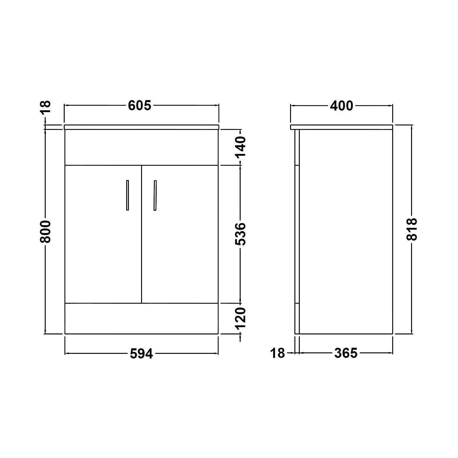 Balterley 600mm 2 Door Gloss White Floor Standing Cabinet With Basin - Image 2