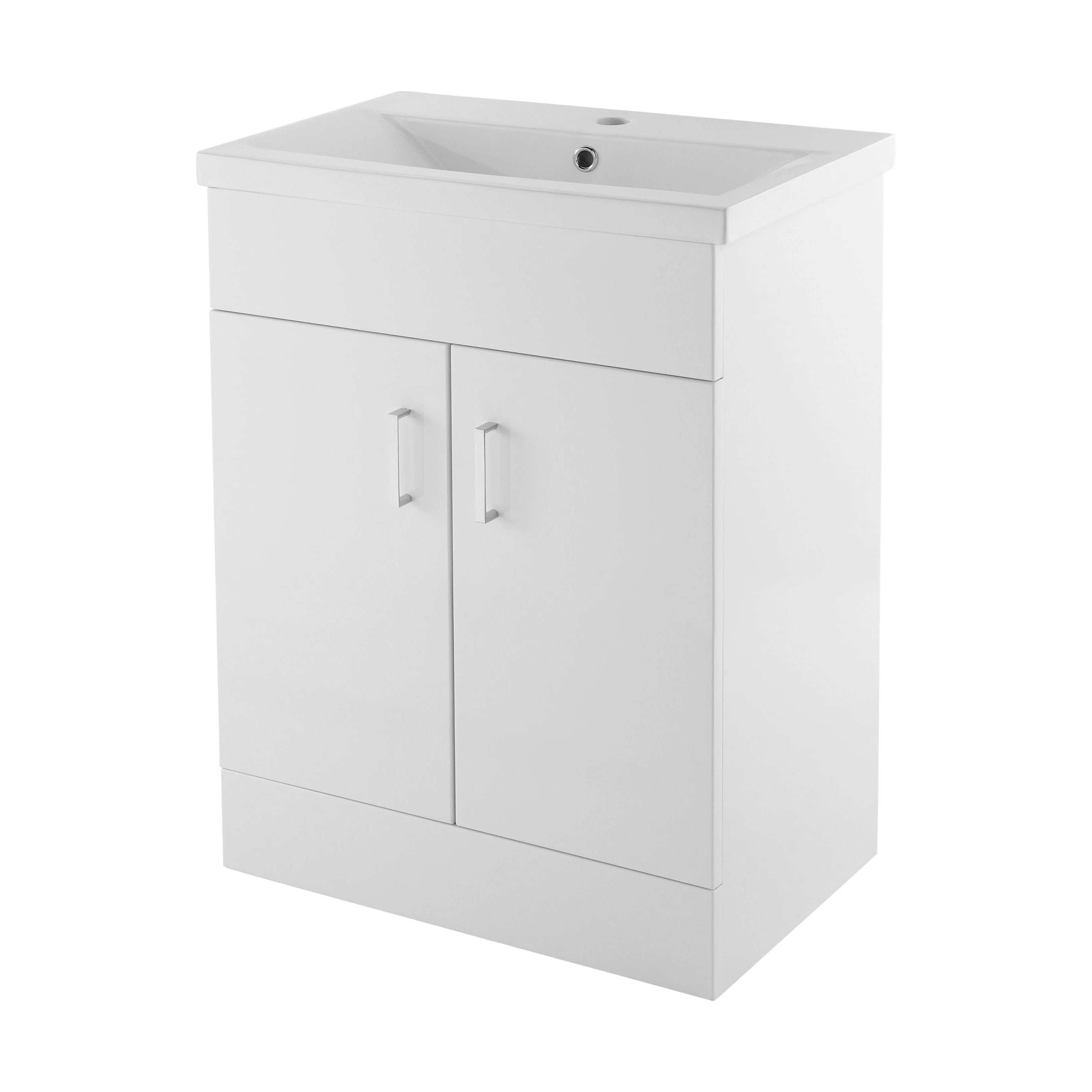 Balterley 600mm 2 Door Gloss White Floor Standing Cabinet With Basin