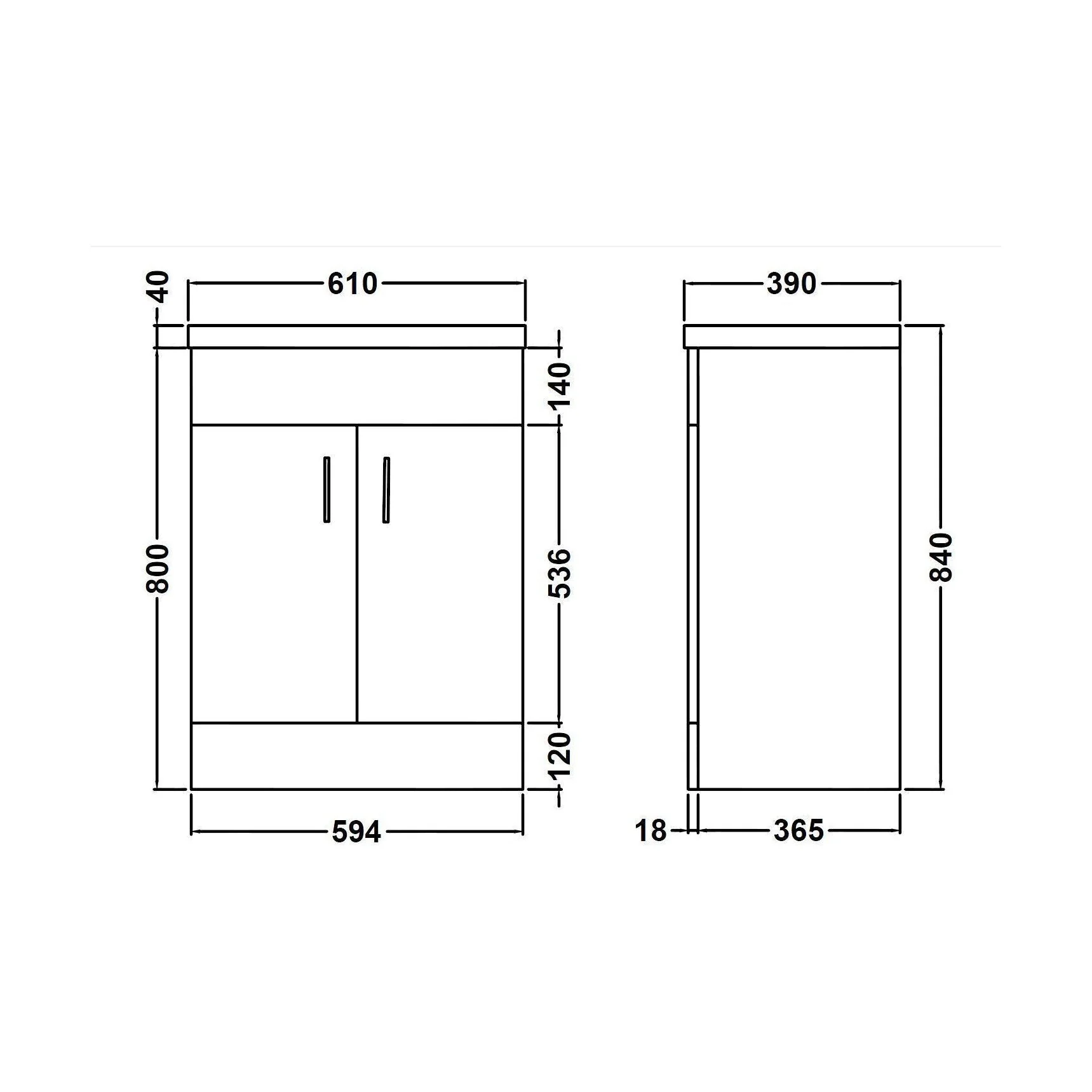 Balterley 600mm 2 Door Gloss White Floor Standing Cabinet With Basin - Image 2