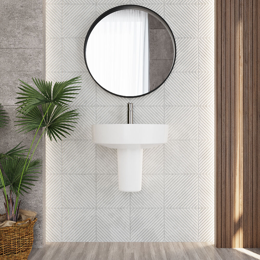 Dilhorne D Shaped 1 Tap Hole Ceramic Basin and Pedestal - 520mm or 420mm - Choice of Semi or Full Pedestal - Image 8