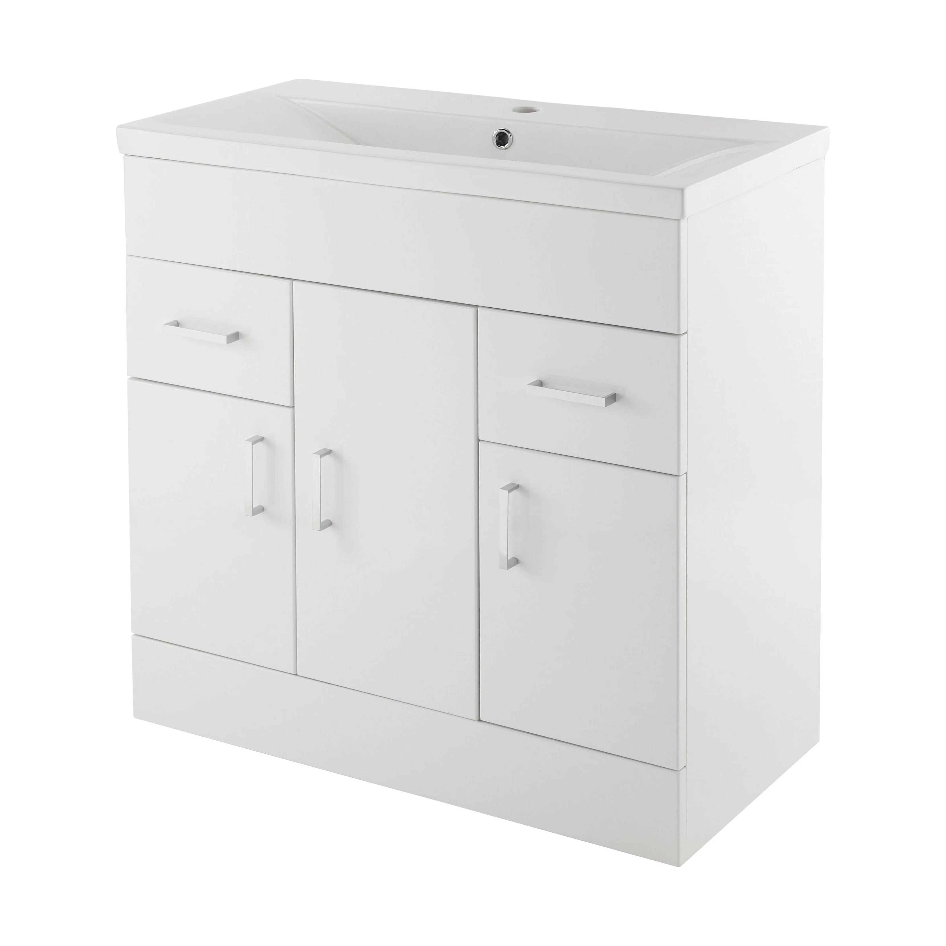 Balterley 800mm 3 Door 2 Drawer Gloss White Floor Standing Cabinet With Basin