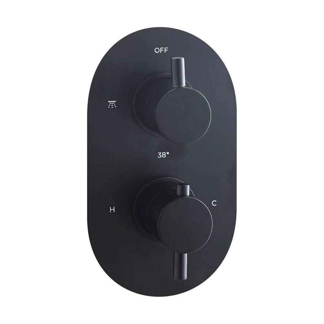 Balterley Concealed Wall Mounted Round Handle Single Outlet Twin Shower Valve Durable Brass, 200x120mm - Matt Black Finish