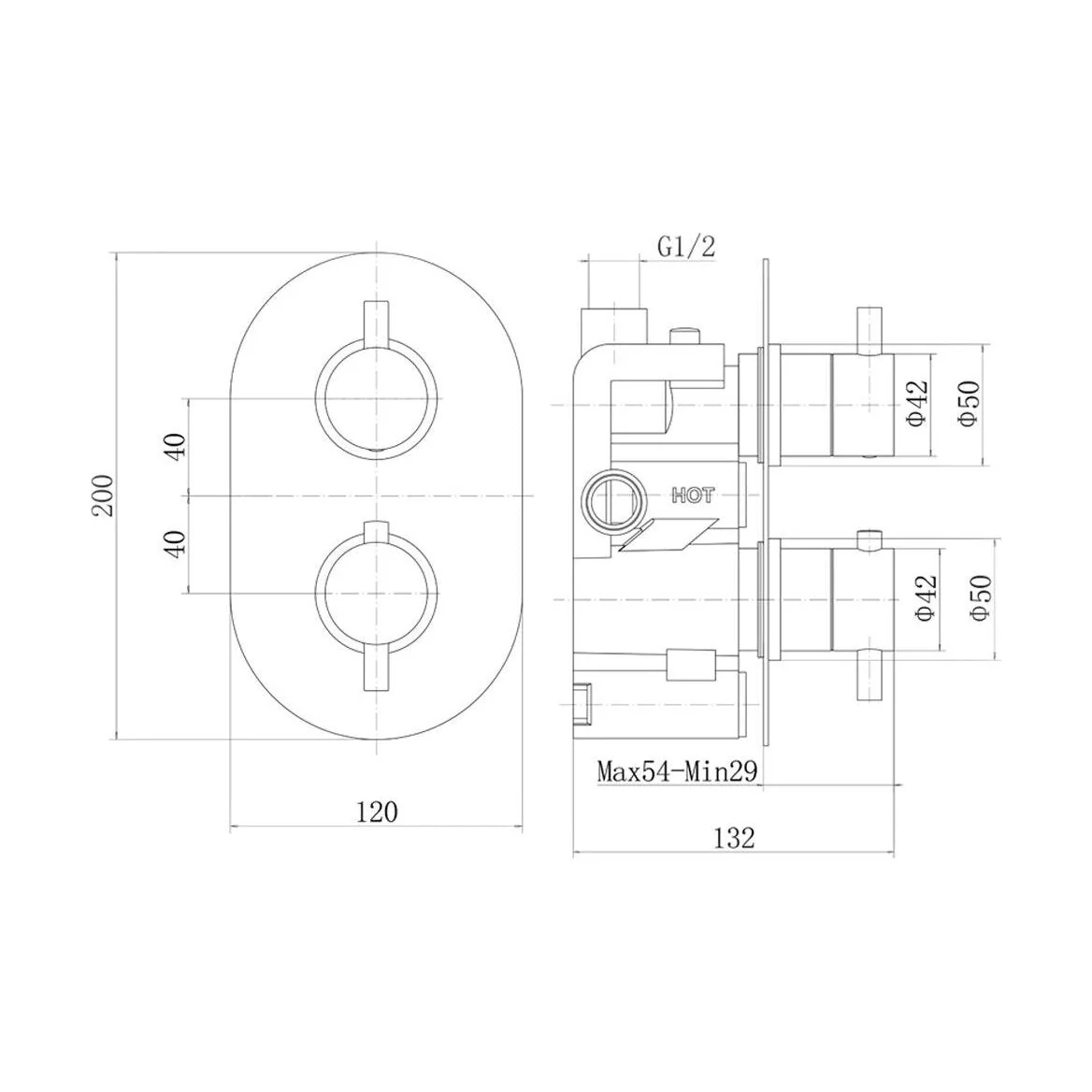 Balterley Concealed Wall Mounted Round Handle Single Outlet Twin Shower Valve Durable Brass, 200x120mm - Matt Black Finish - Image 2