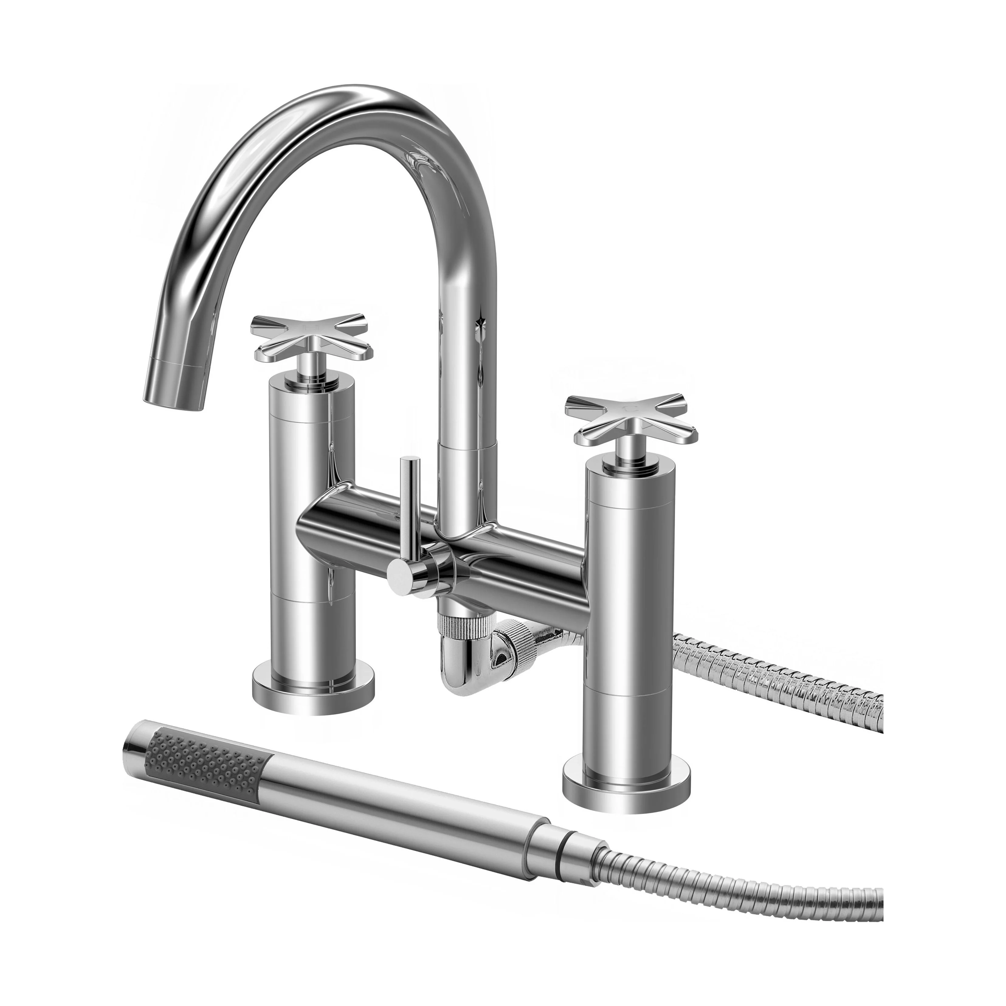 Levedale Crosshead Handle Deck Mounted Bath Shower Mixer Tap with Kit, 319 x 230 x 50mm, Chrome