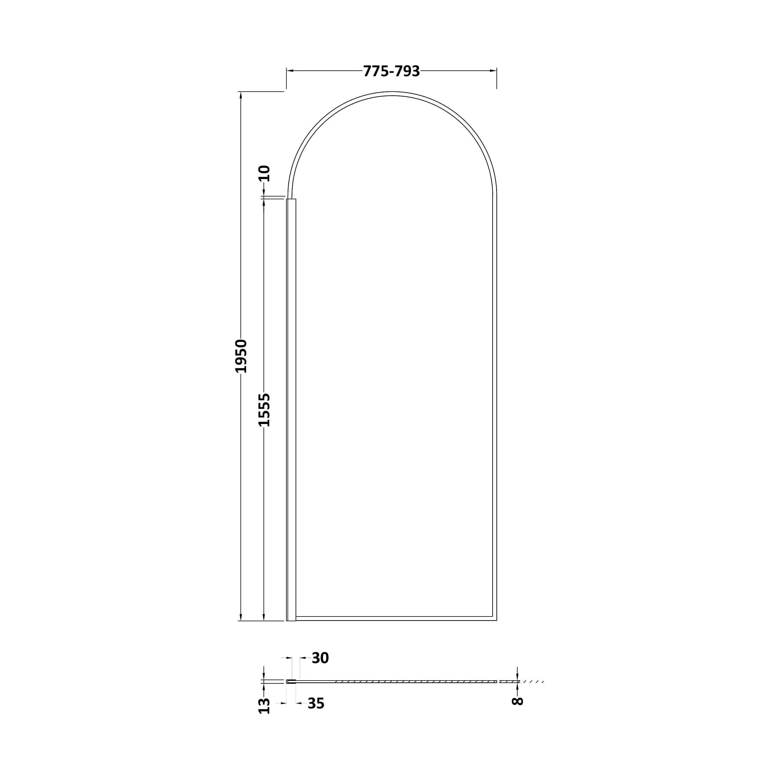 Balterley Contemporary Bathroom 8mm Glass Arched Wetroom Screen, Matt Black, 1950 x 793 x 14mm - Image 2