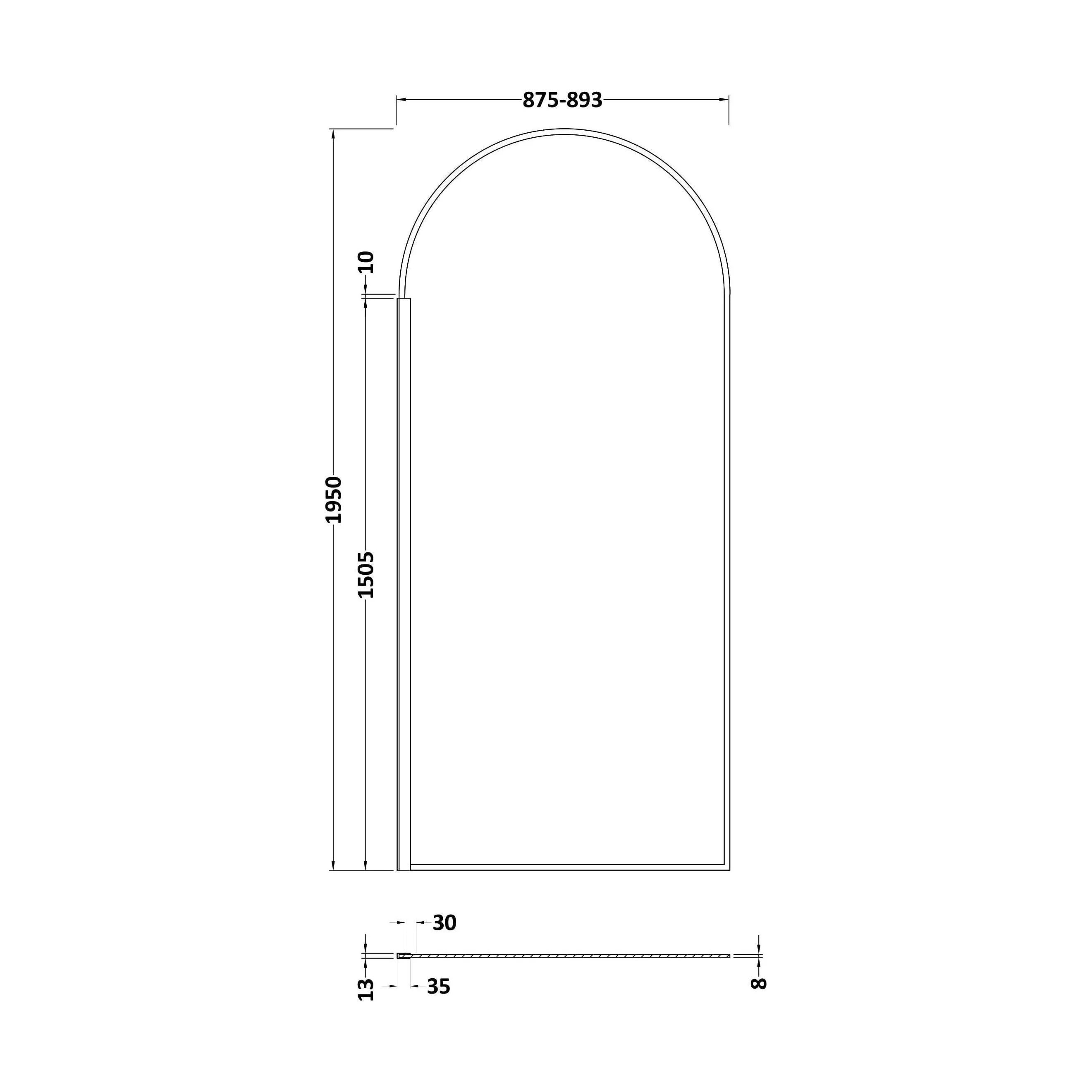 Balterley Contemporary Bathroom 8mm Glass Arched Wetroom Screen, Matt Black, 1950 x 893 x 14mm - Image 2