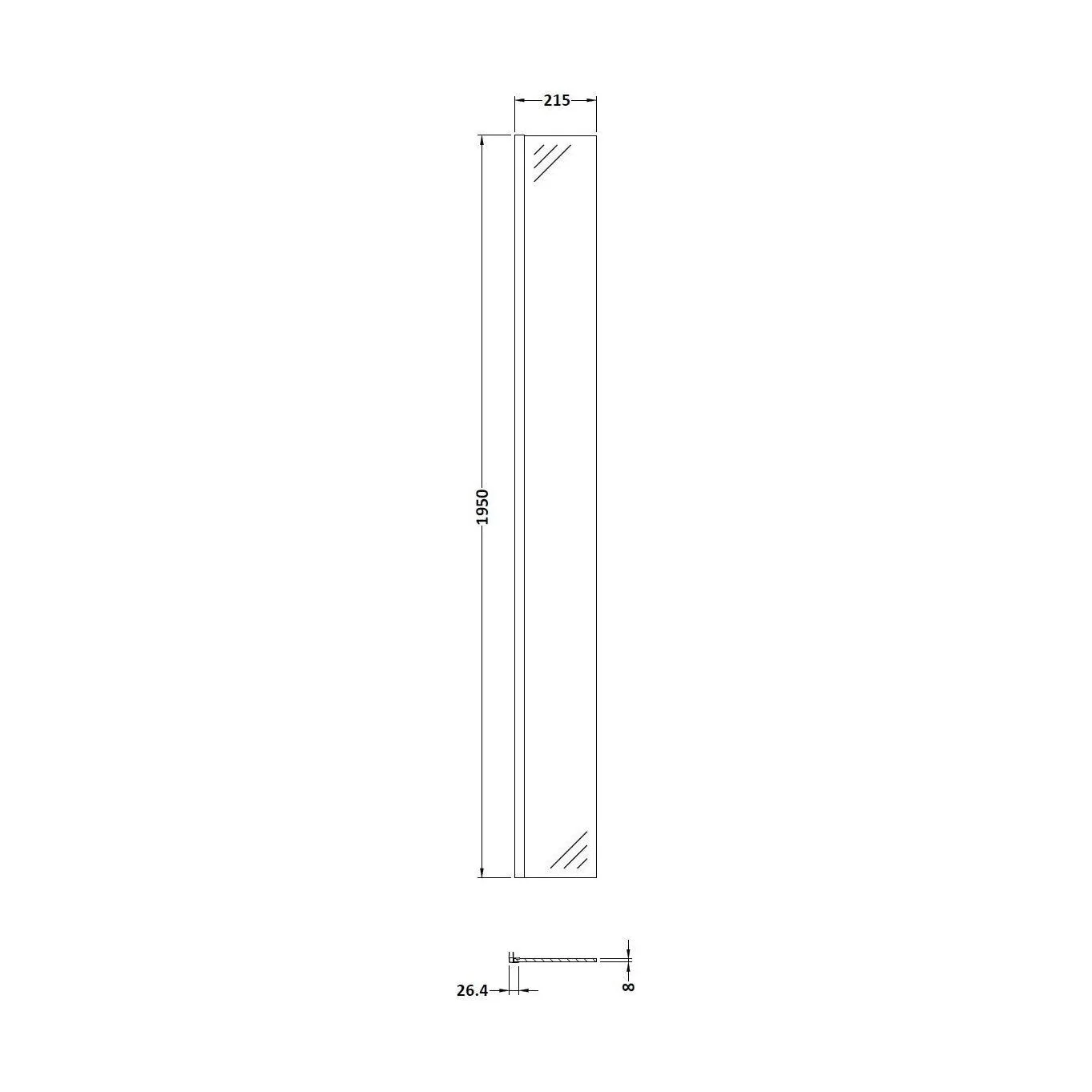 Balterley Contemporary Bathroom 8mm Glass Wetroom Return Screen with Black Profile, Matt Black, 1950 x 28 x 215mm - Image 2