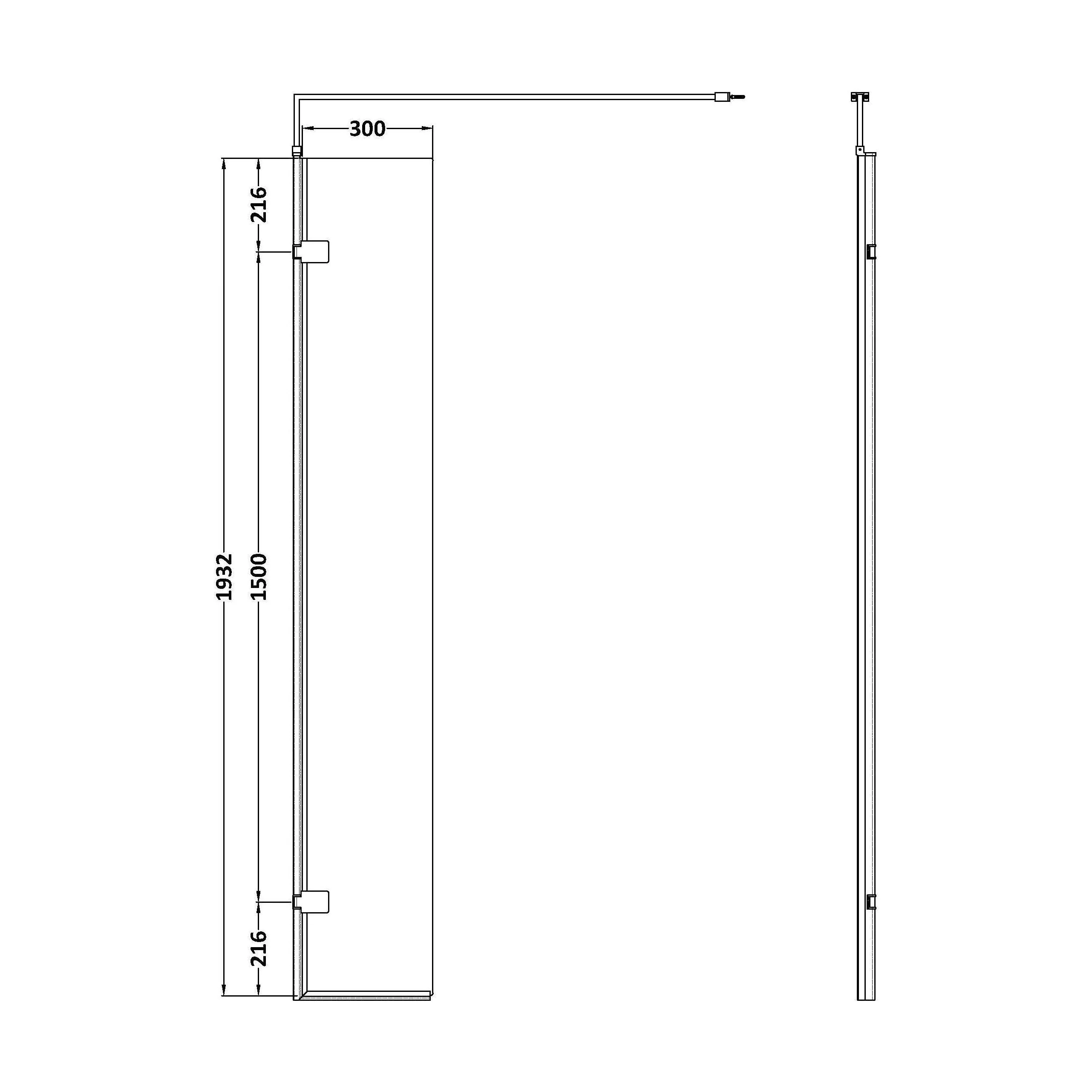 Balterley Contemporary Bathroom 8mm Glass Wetroom Swing Screen with Support Bar, Chrome Finish, 1950 x 322 x 27mm