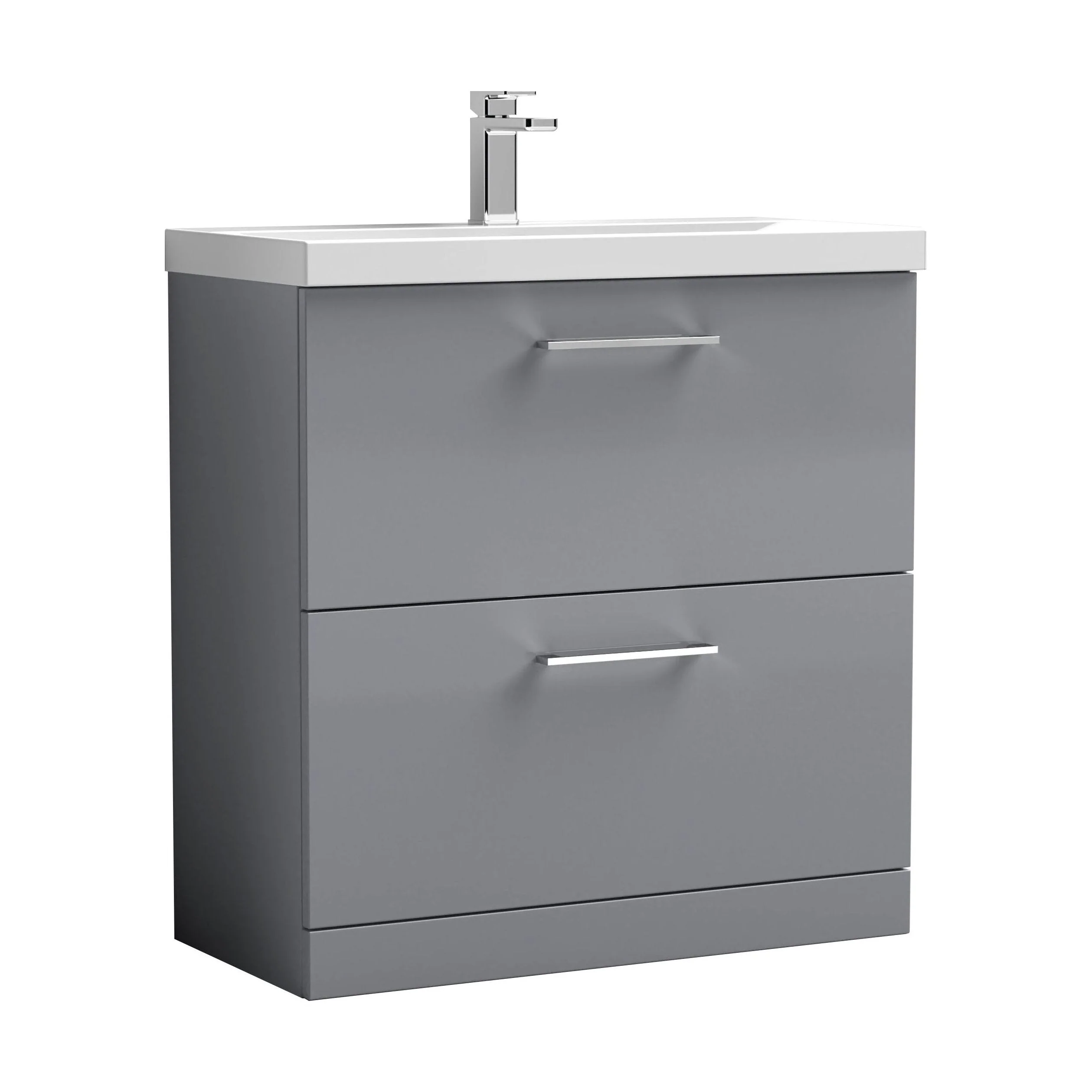 Balterley Contemporary Bathroom Floor Standing 2 Drawer Vanity Unit & Mid-Edge Ceramic Basin, Satin Grey, 800 mm