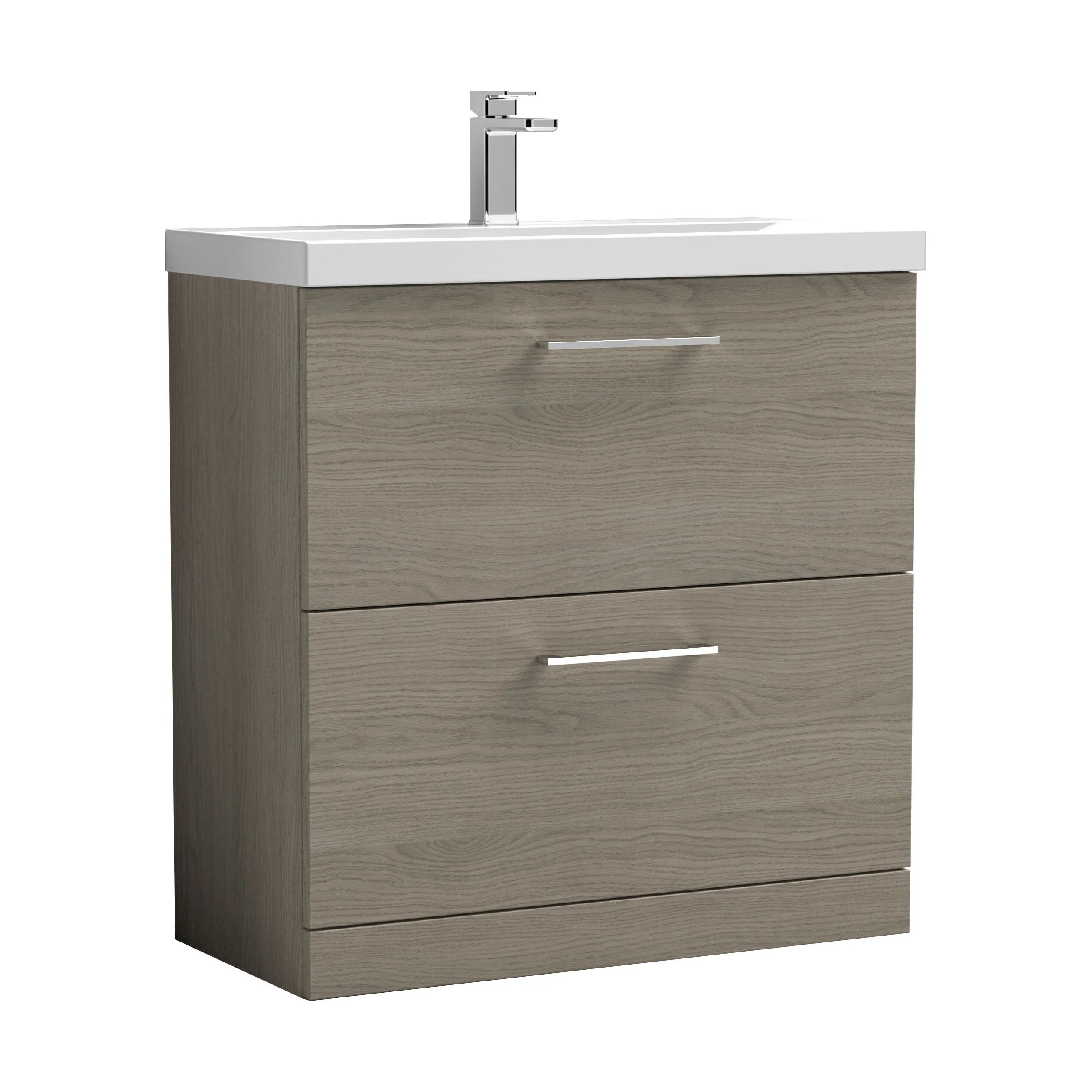 Balterley Contemporary Bathroom Floor Standing 2-Drawer Vanity Unit & Mid-Edge Ceramic Basin, Solace Oak, 800 mm - Image 5