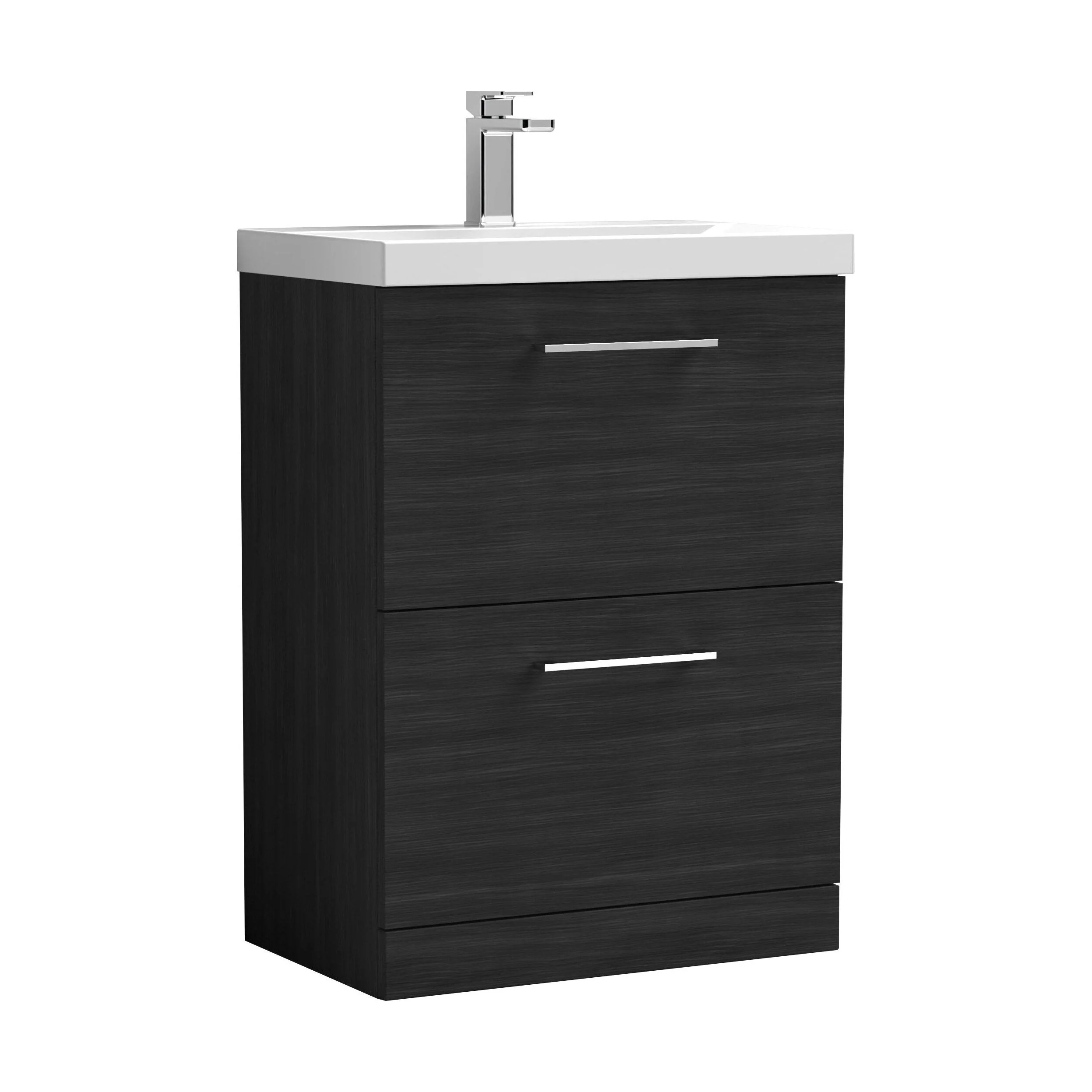 Balterley Contemporary Bathroom Floor Standing 2 Soft-Close Drawer Vanity Unit & Mid-Edge Basin, Charcoal Black, 600 mm - Image 5