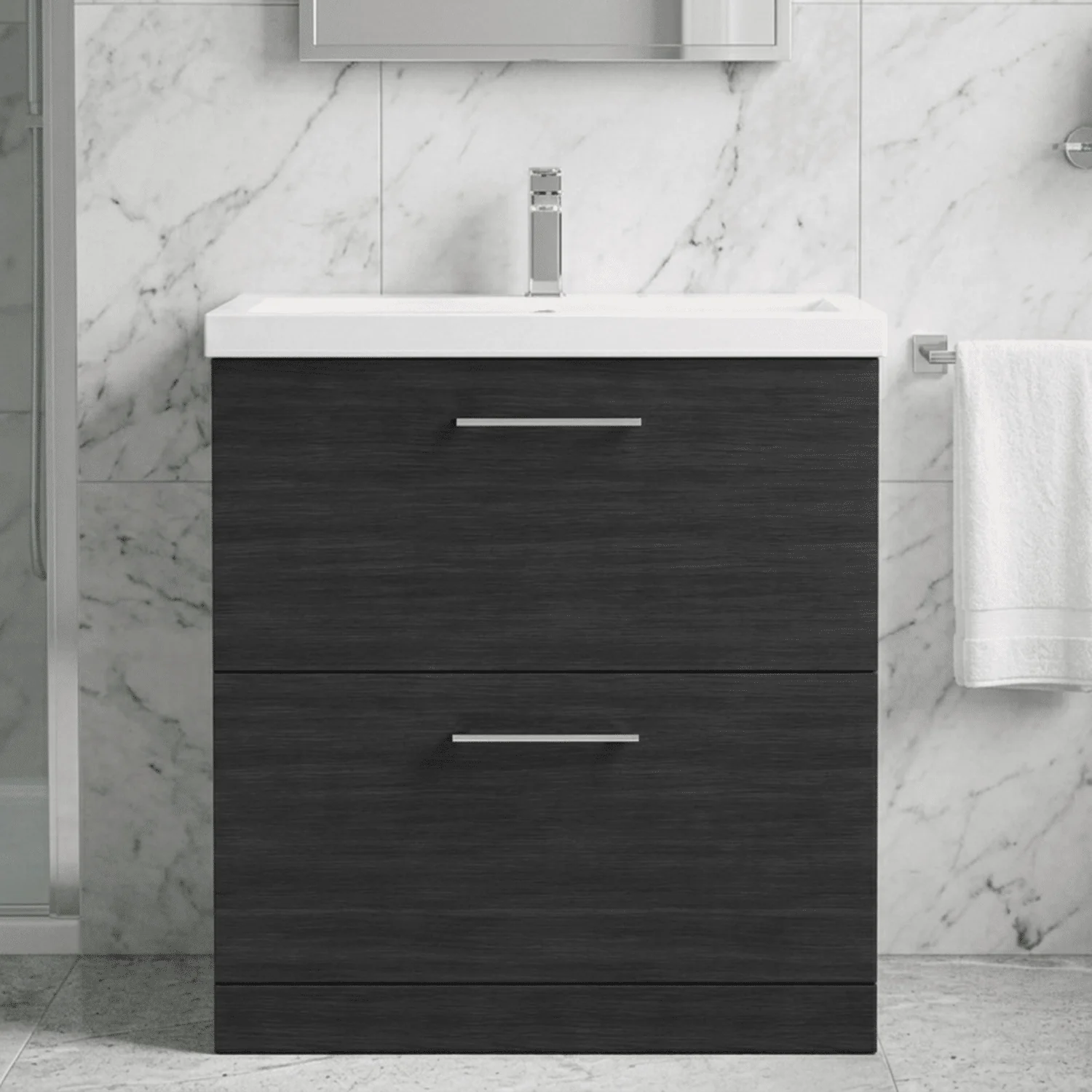 Balterley Contemporary Bathroom Floor Standing 2 Soft-Close Drawer Vanity Unit & Mid-Edge Basin, Charcoal Black, 800 mm