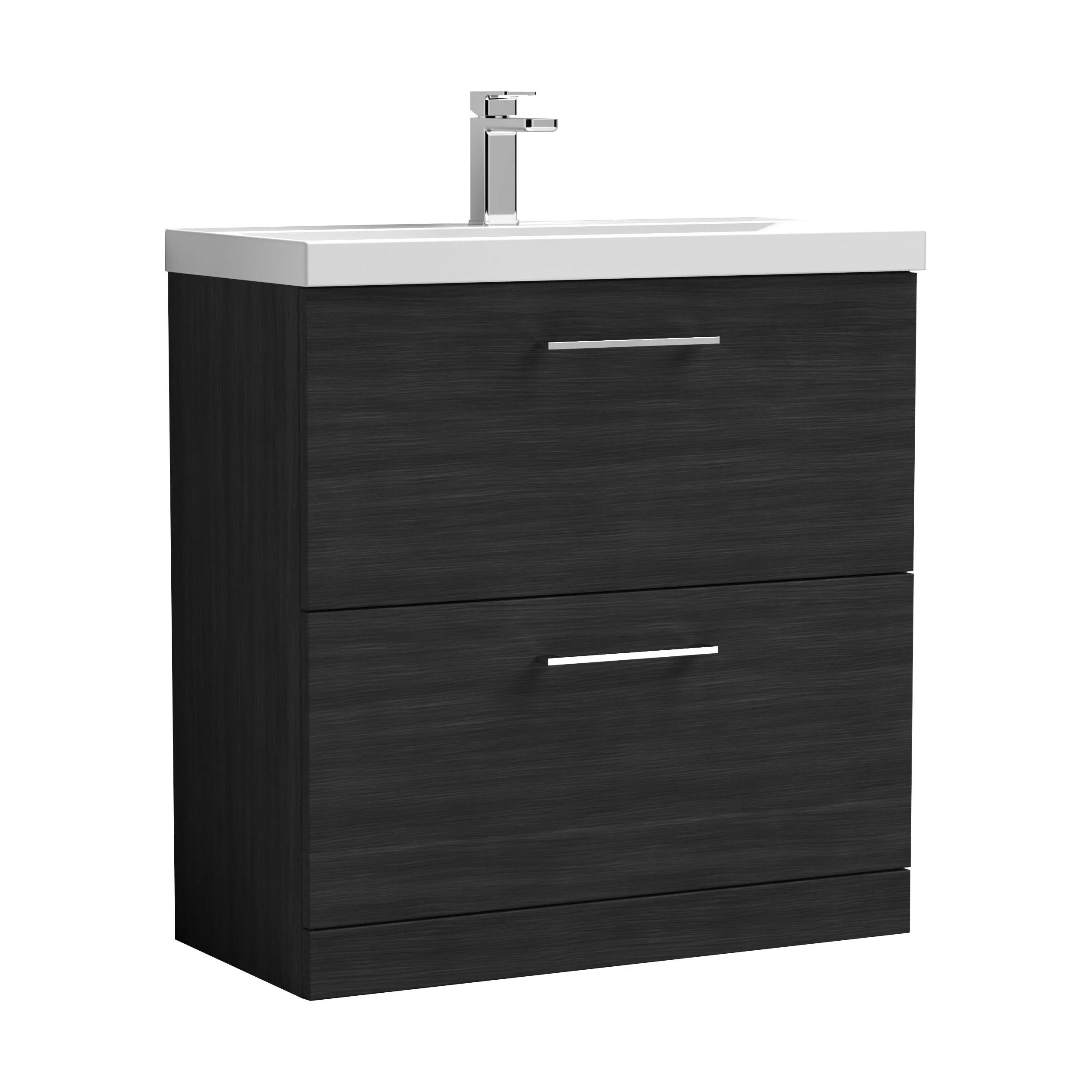 Balterley Contemporary Bathroom Floor Standing 2 Soft-Close Drawer Vanity Unit & Mid-Edge Basin, Charcoal Black, 800 mm - Image 5