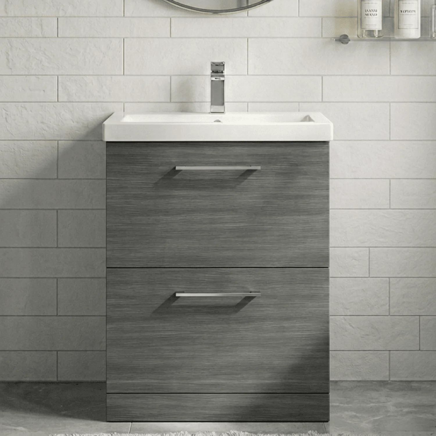 Balterley Contemporary Bathroom Floor Standing 2 Soft-Close Drawer Vanity Unit & Mid-Edge Ceramic Basin, Anthracite, 600 mm