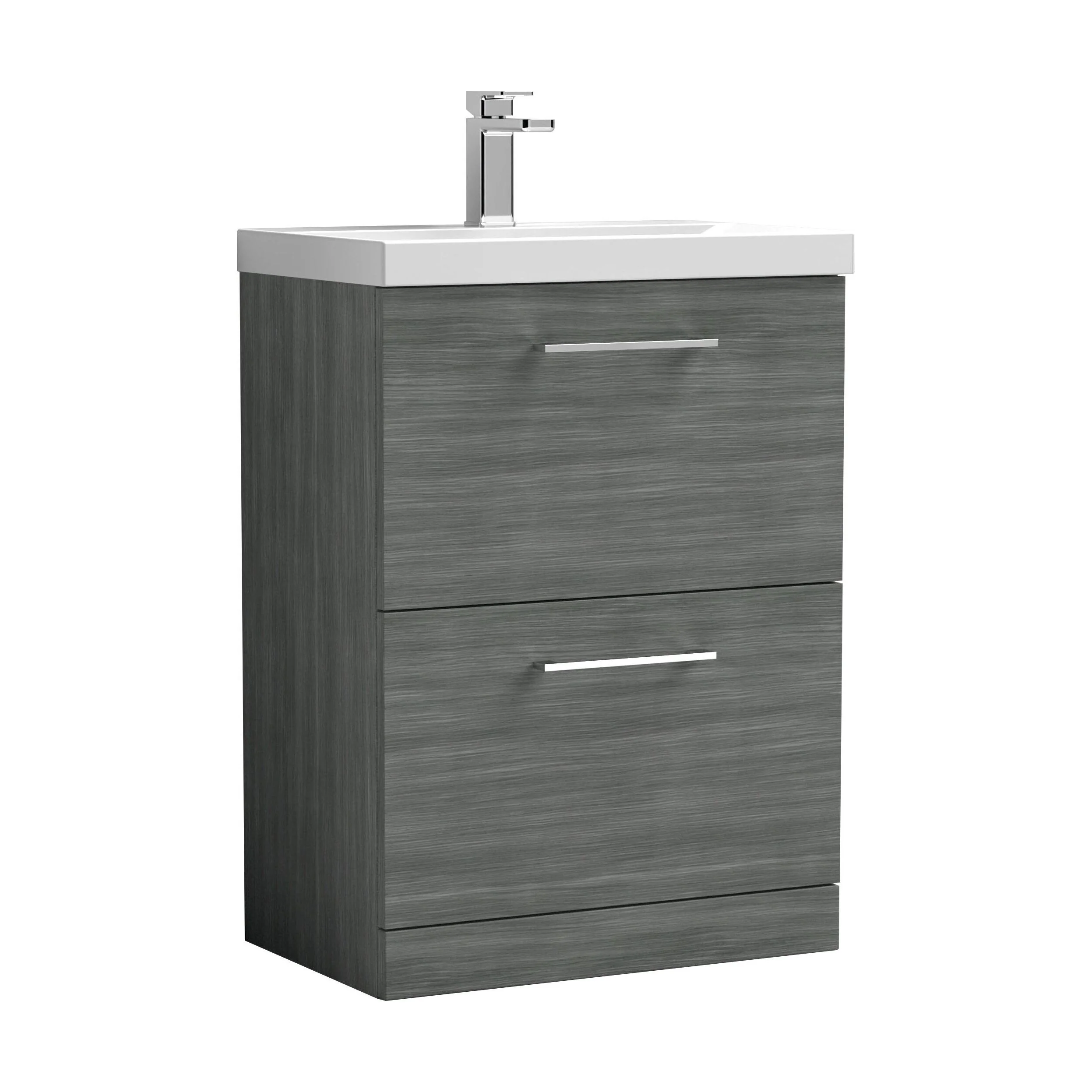 Balterley Contemporary Bathroom Floor Standing 2 Soft-Close Drawer Vanity Unit & Mid-Edge Ceramic Basin, Anthracite, 600 mm - Image 5