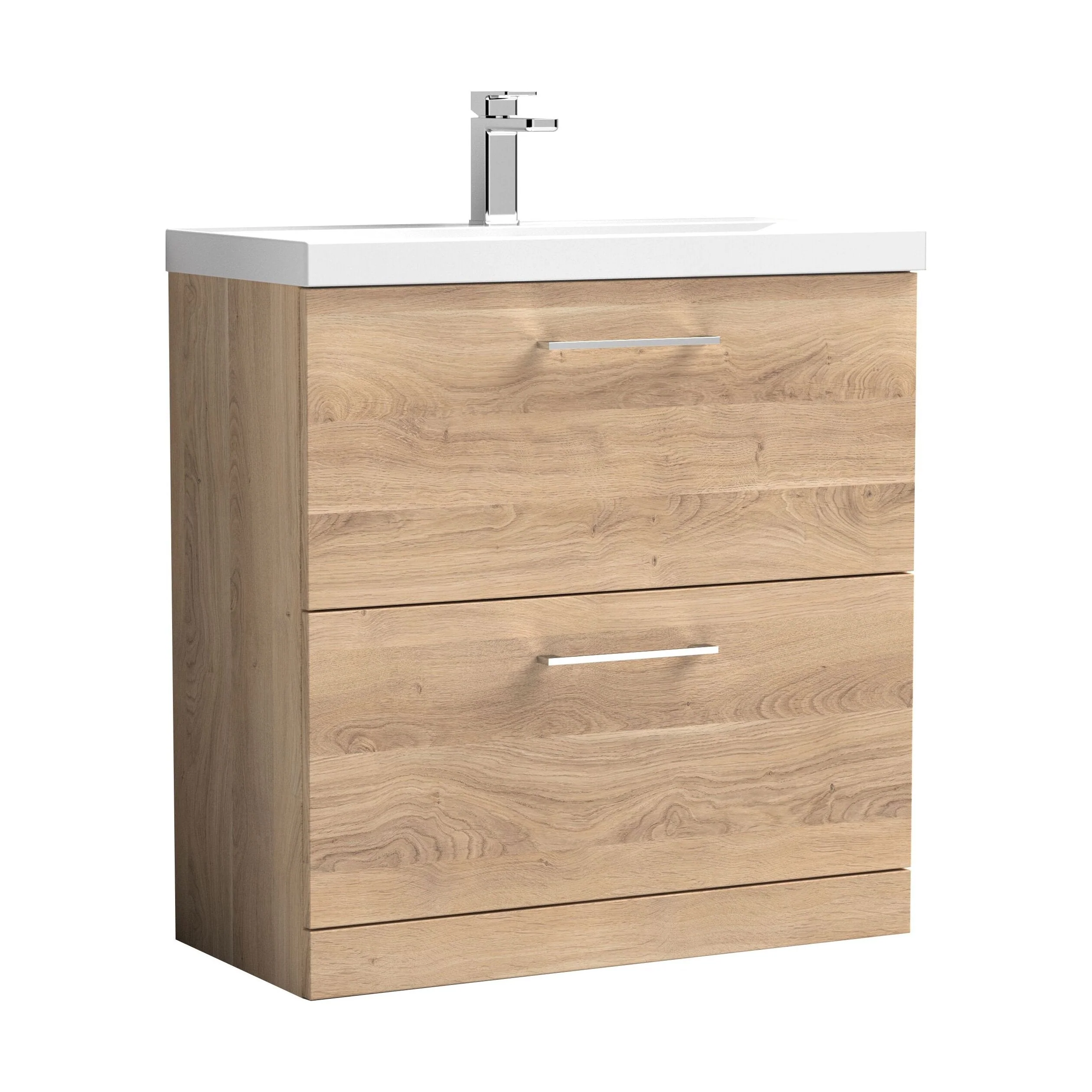 Balterley Contemporary Bathroom Floor Standing 2 Soft-Close Drawer Vanity Unit & Mid-Edge Ceramic Basin, Bleached Oak, 800 mm - Image 5