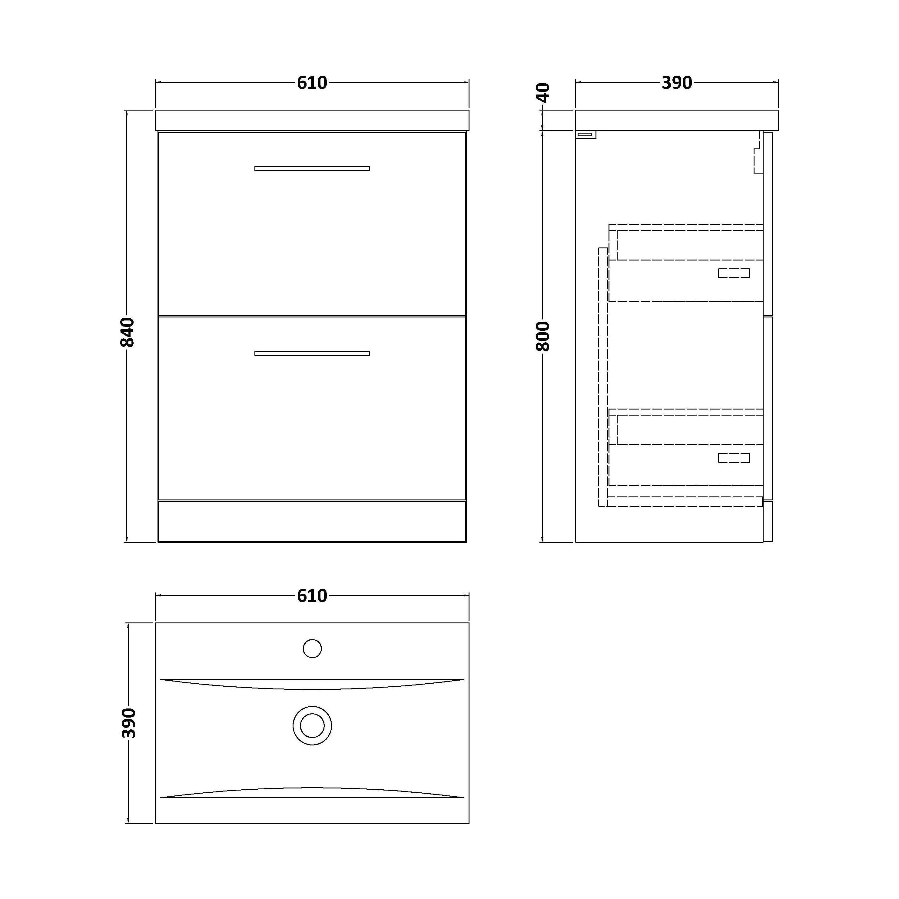 Balterley Contemporary Bathroom Floor Standing 2 Soft-Close Drawer Vanity Unit & Mid-Edge Ceramic Basin, Midnight Blue, 600 mm - Image 3