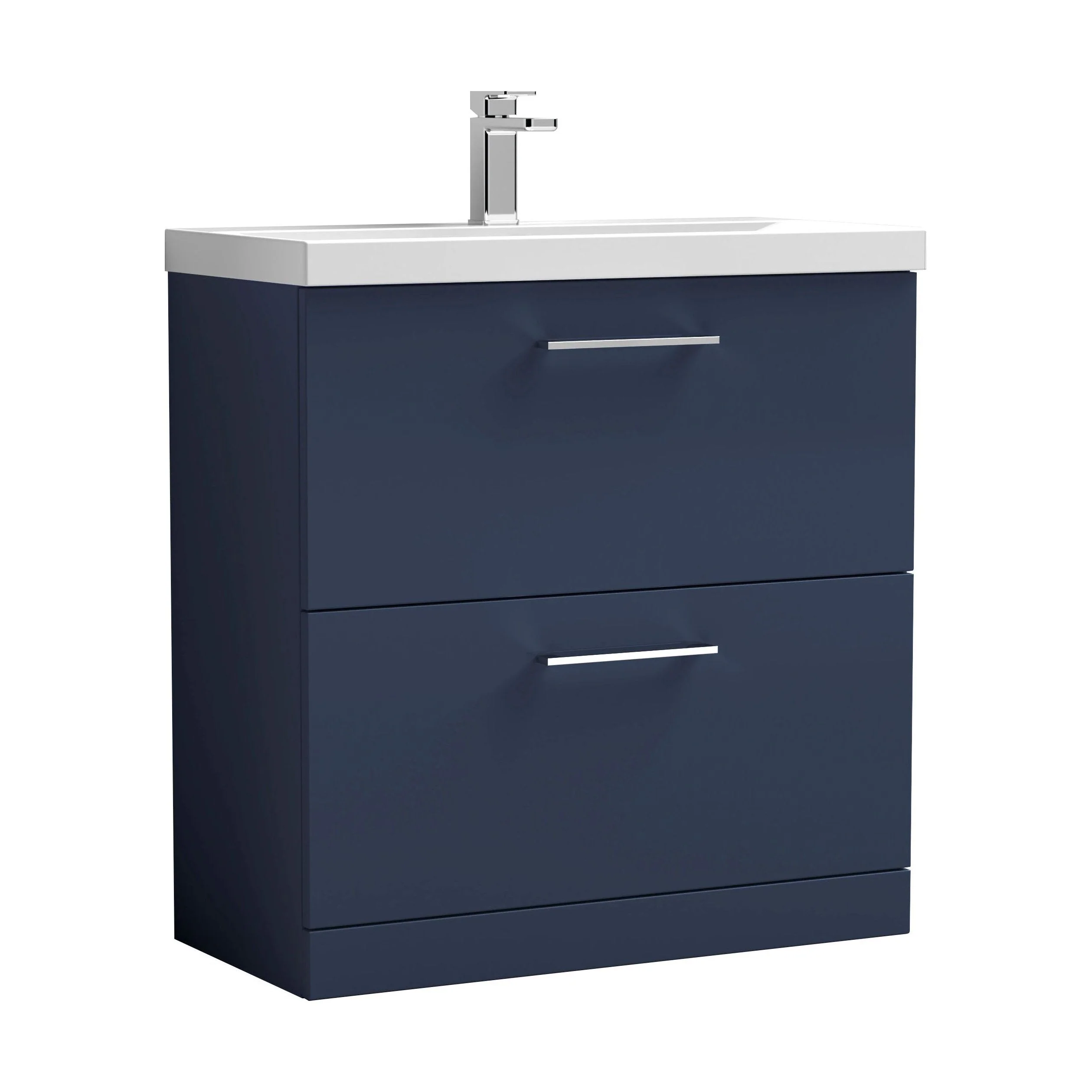 Balterley Contemporary Bathroom Floor Standing 2 Soft-Close Drawer Vanity Unit & Mid-Edge Ceramic Basin, Midnight Blue, 800 mm